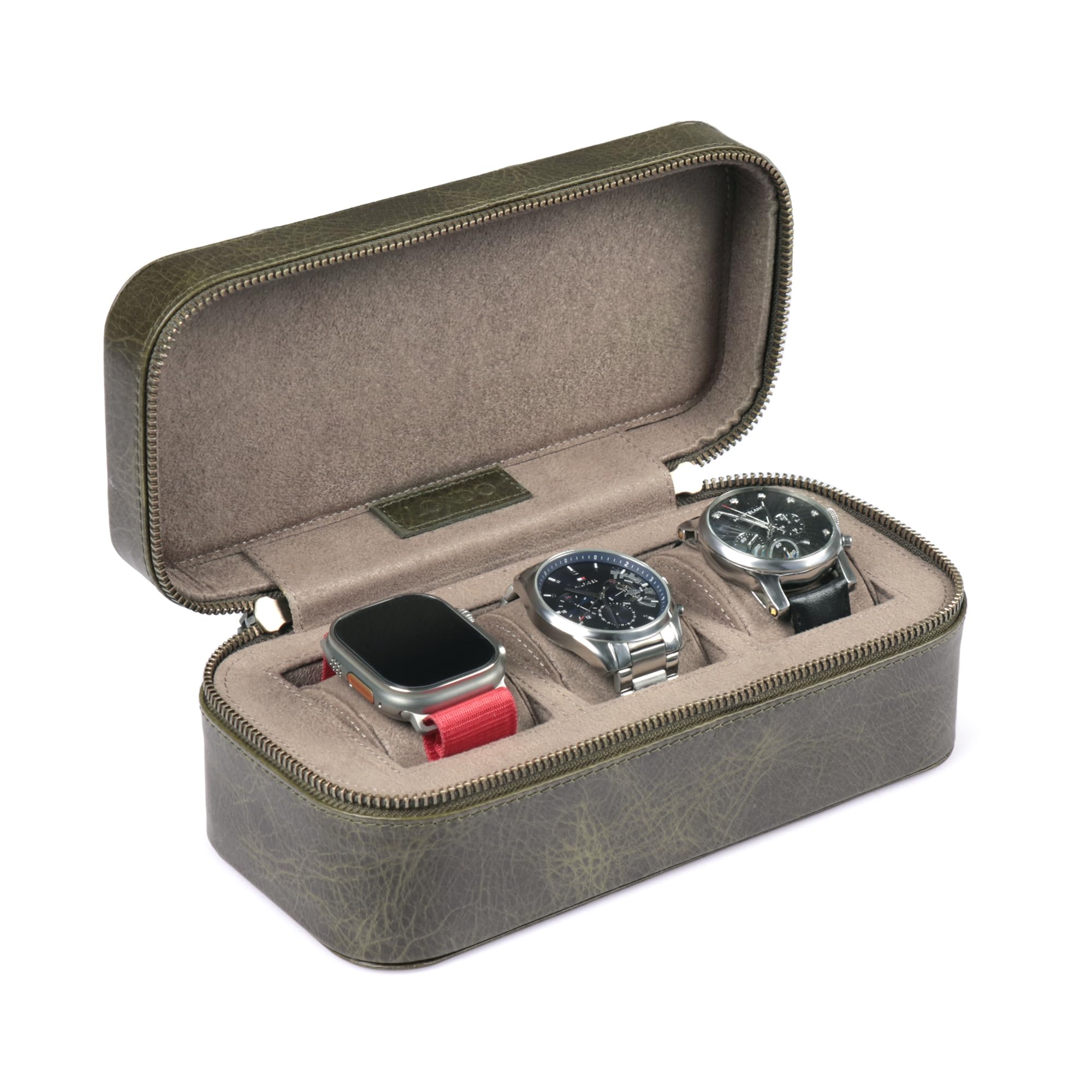 Londo Belmont - Scatola per orologi in vera pelle, elegante e resistente, custodia protettiva per orologi, organizer di alta qualità per collezionisti di uomini e donne (verde)