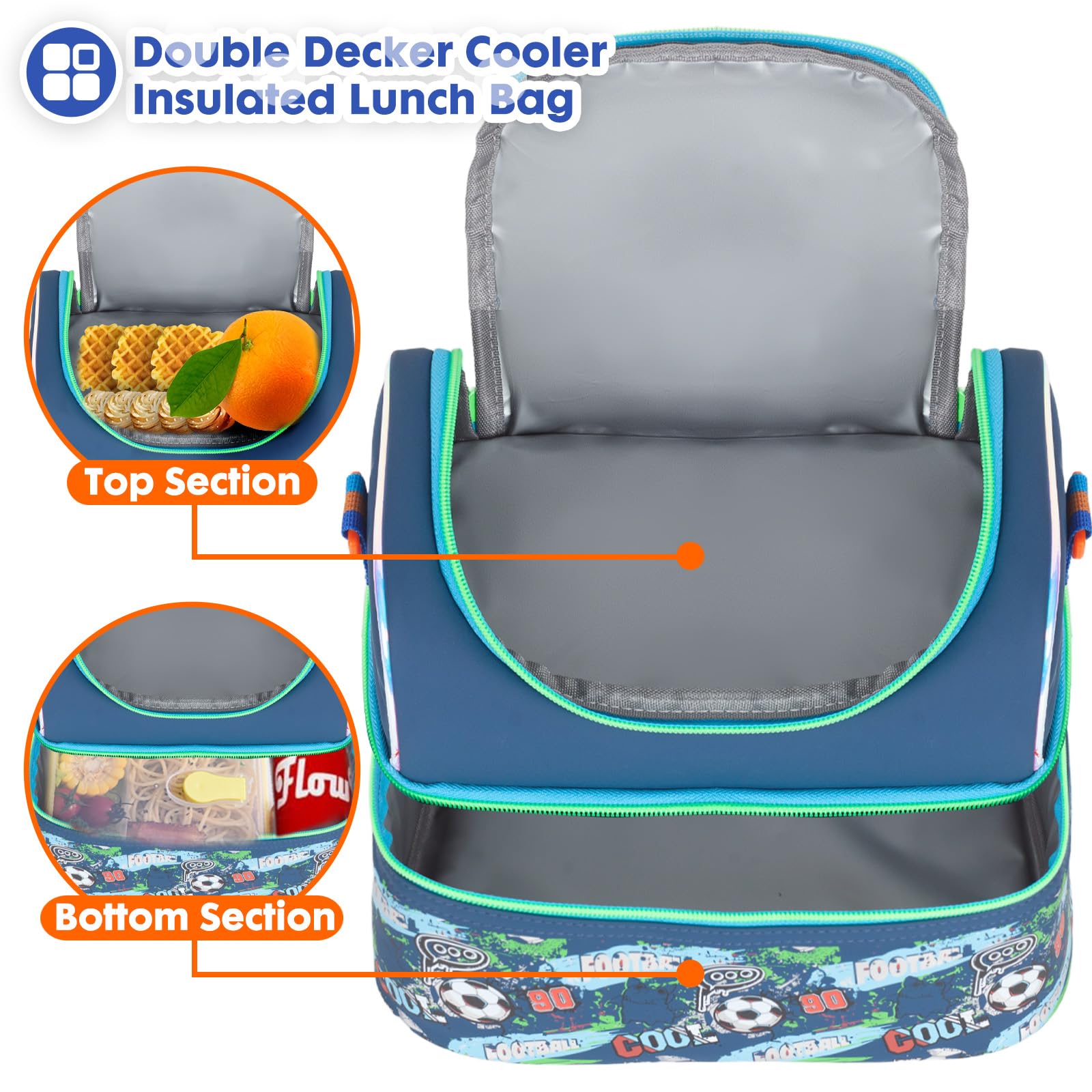 PinkSheep Kids Lunch Bag, Double Decker Cooler Insulated Lunch Bag, Back to School Gift Large Tote for Boys Girls, Men, Women - Image 4