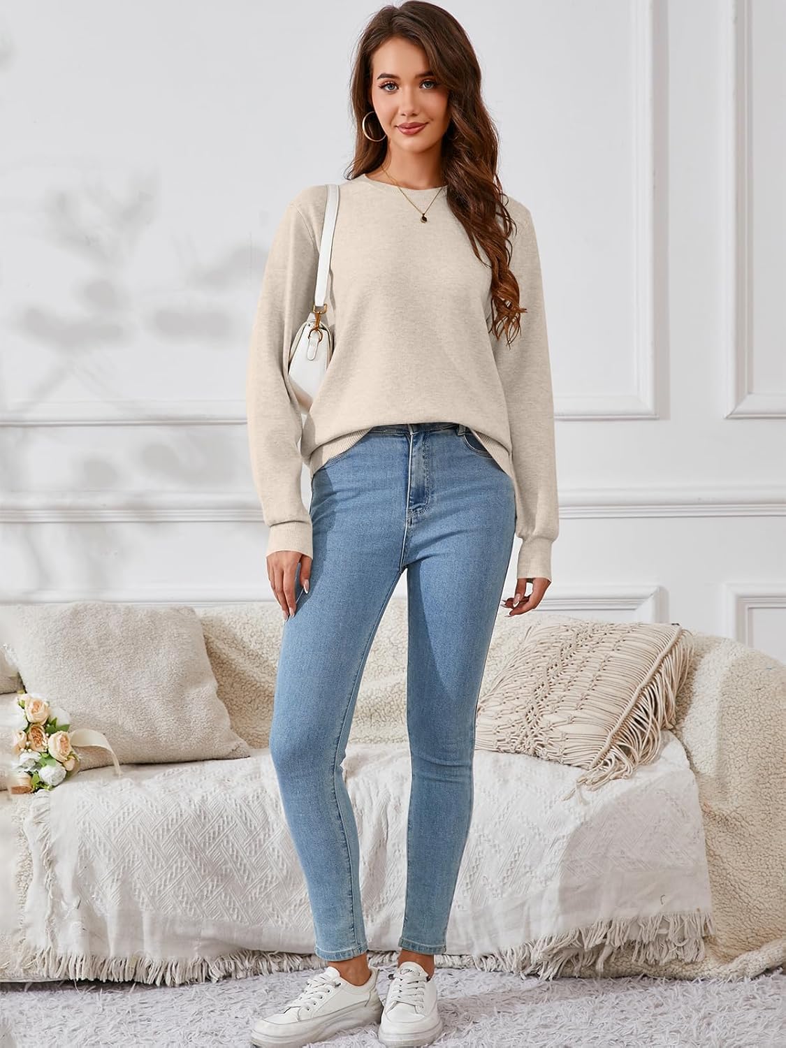 Women's Long Sleeve Sweater Classic 2024 Fall Soft Basic Crewneck Business Casual Pullover Tops Trendy Outfits - Image 6