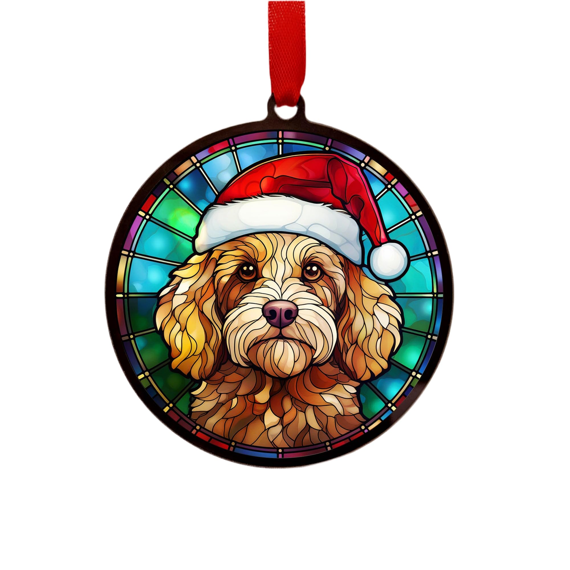 Cockapoo Golden Suncatcher Decoration Santa Hat Christmas