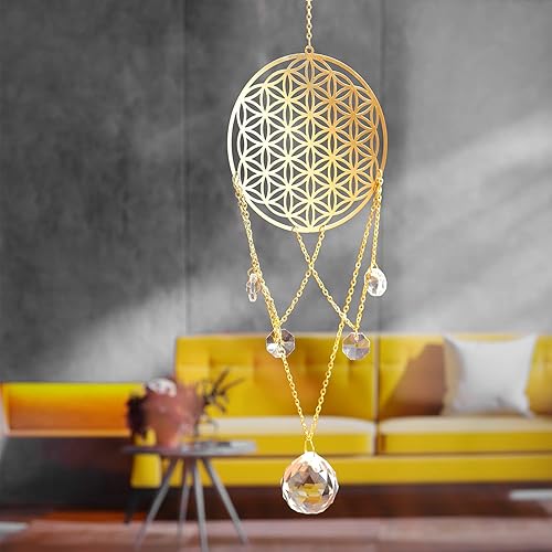 Flower of Life - Atrapasoles de cristal, decoración de pared de geometría sagrada, adorno colgante decorativo para el hogar, oficina, jardín