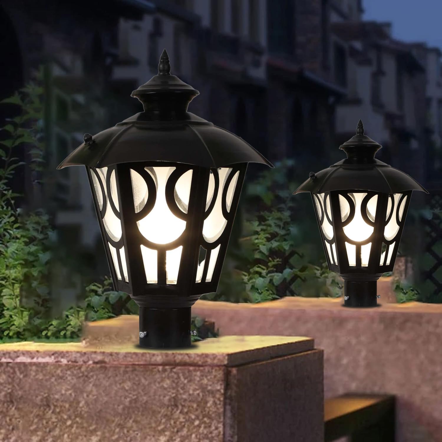SINOMAN Exterior Lantern Outdoor Post Light, Matt Black Pillar Lamp Fixtures for Patio Porch Garden and Gate Post Decor (Bulb Not Included) (Pack of 2)-picture-11