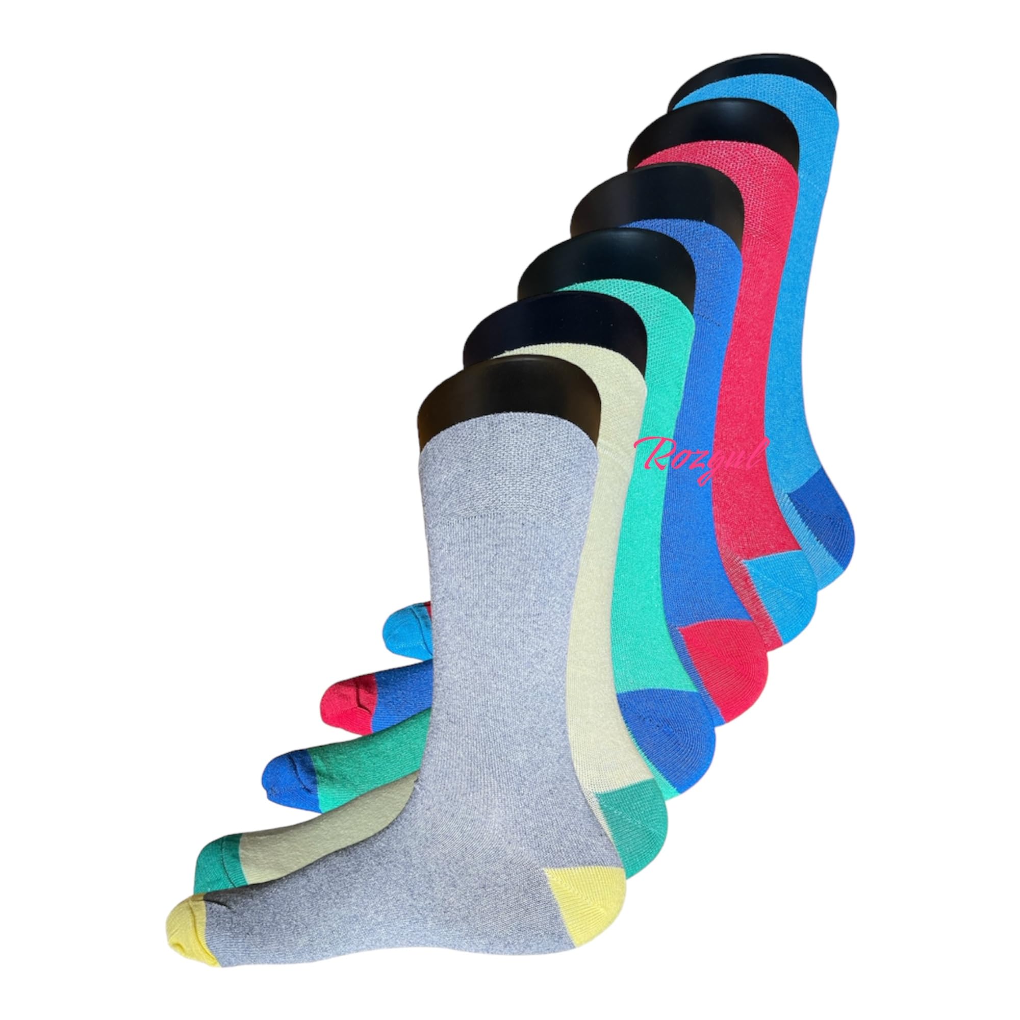 Rozgul Men's Multicolour 6 Pairs Non Elastic Cotton Rich Diabetic Loose-Top Socks, Colourburst Plain, Uk Size 6-11