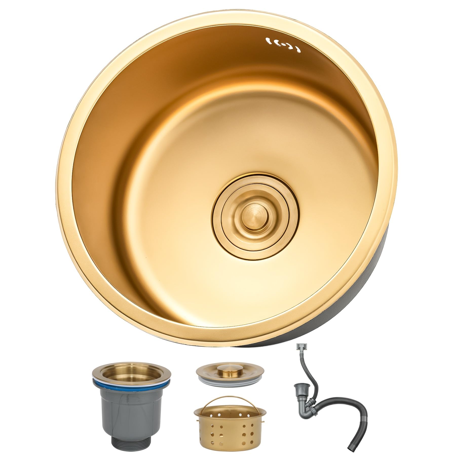 CZYWKDDPP 32 x cm Gold-Coloured Stainless Steel, Nano Coated 1 Basin, Built-in or Undermount Bar Sink with Siphon, Overflow and Drain Set, Easy to Clean