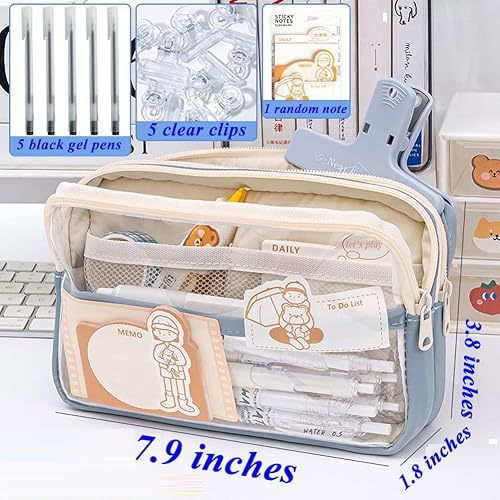 Miniatura 10 de Linda funda transparente para lápices, estuche Kawaii de gran capacidad con cremallera estética, organizador para mujeres, suministros de oficina,