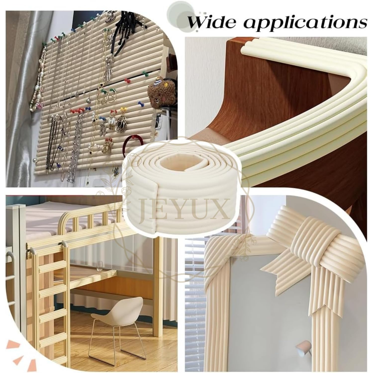Jeyux Table Edge Protector Strip for Baby Safety – 2M Soft Foam Bumper Guard for Table & Desk – Baby Proofing Corner Cushion – Kids Head Safety Strip – Shock Absorbent, (Cream) 4