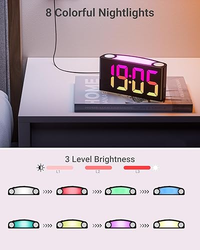 Miniatura 3 de RGB Reloj despertador digital  Reloj despertador para dormitorios reloj despertador fuerte para niños mayores con pantalla grande números