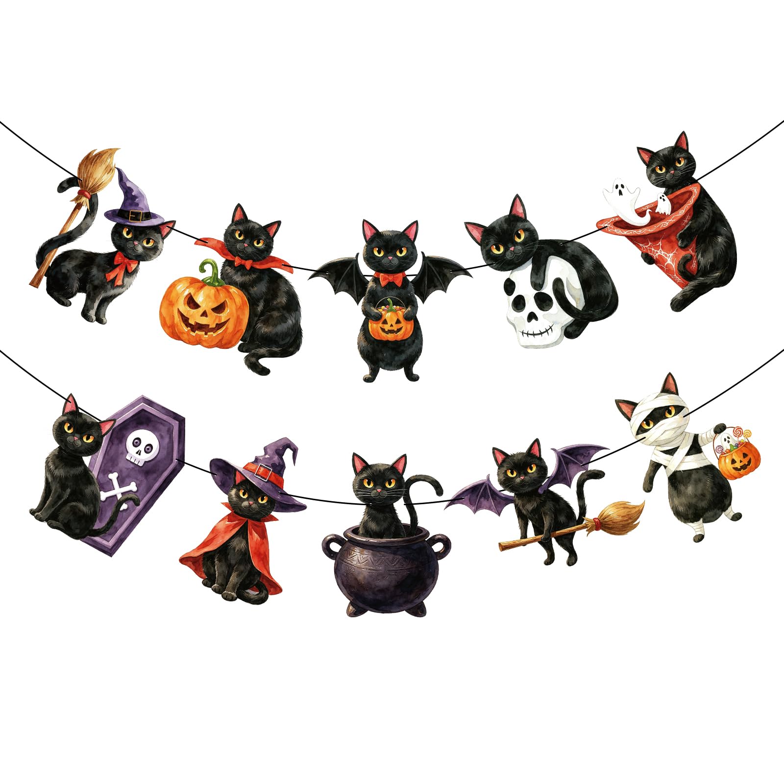 Vintage Halloween Black Cat Banner Decor for Pet Halloween Birthday Party