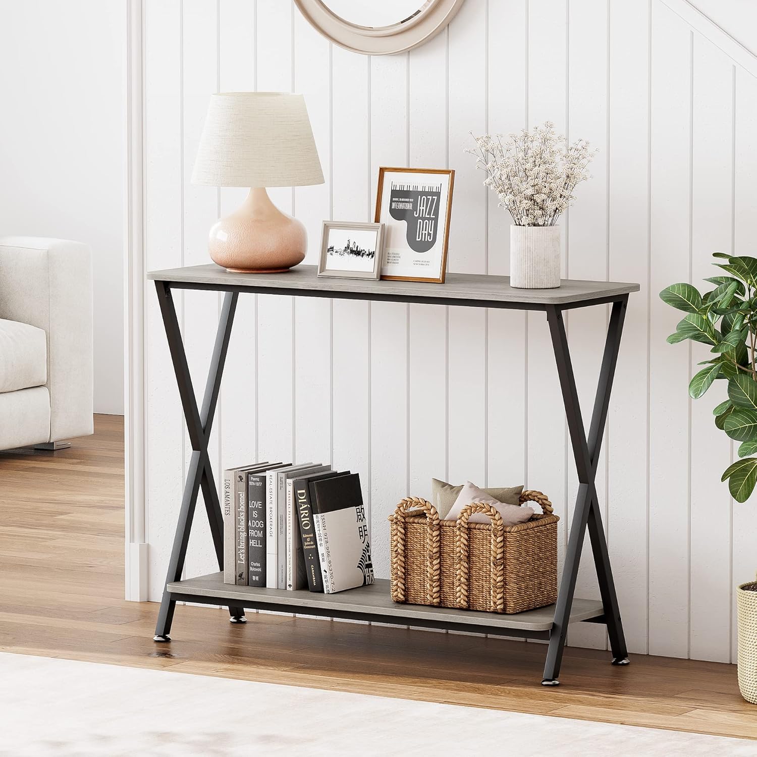 Garvee Console mobili, ingresso ingresso tavolo consolle, uso in ingresso e soggiorno per posizionare decorazioni e oggetti quotidiani, struttura robusta, 85 × 30 × 81 cm, grigio