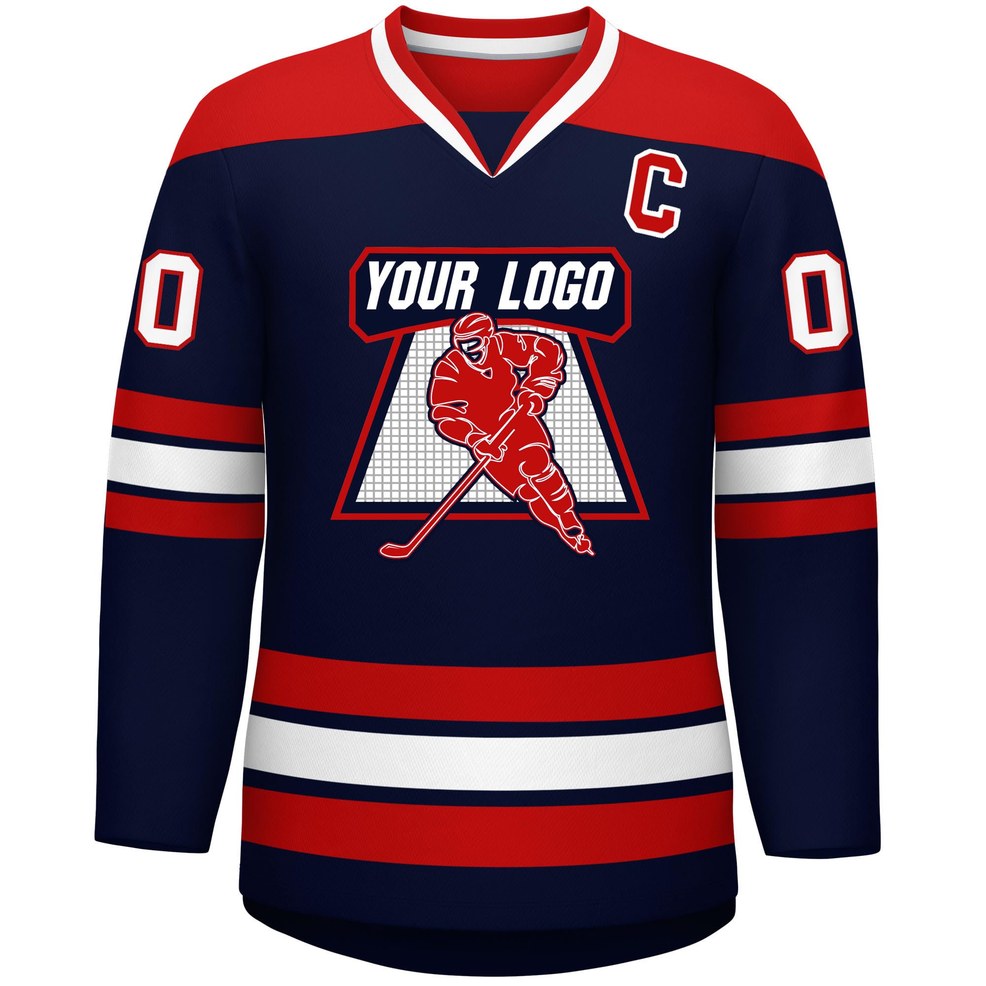 Custom Hockey Jersey Stitched or Printed Name Number V-Neck Athletic Jersey
