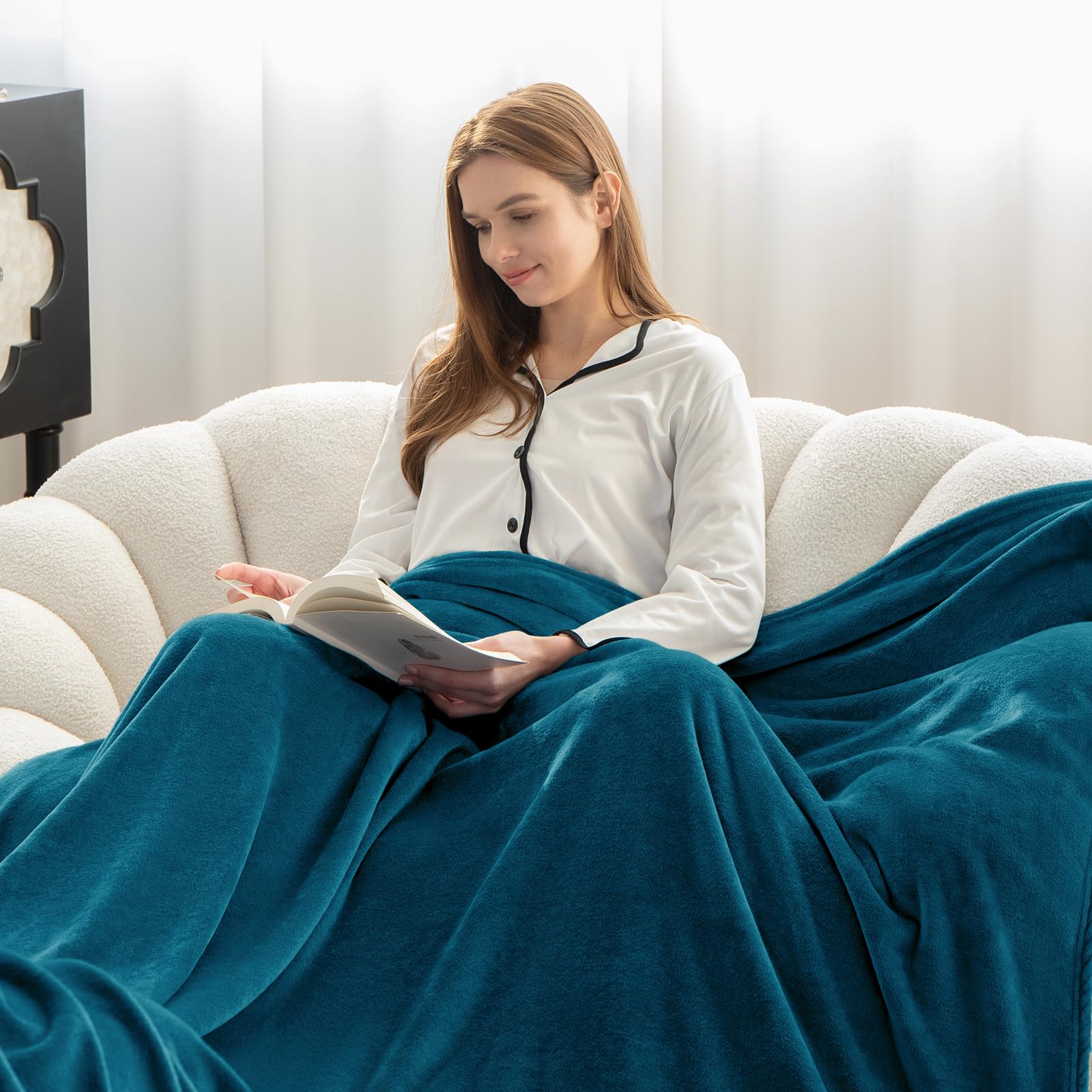 Couverture Hiver Flanelle Douce Bleue - Motif Laine Décoratif Pour Canapé, Lit, Salon | Couverture Chaude Adulte Voyage