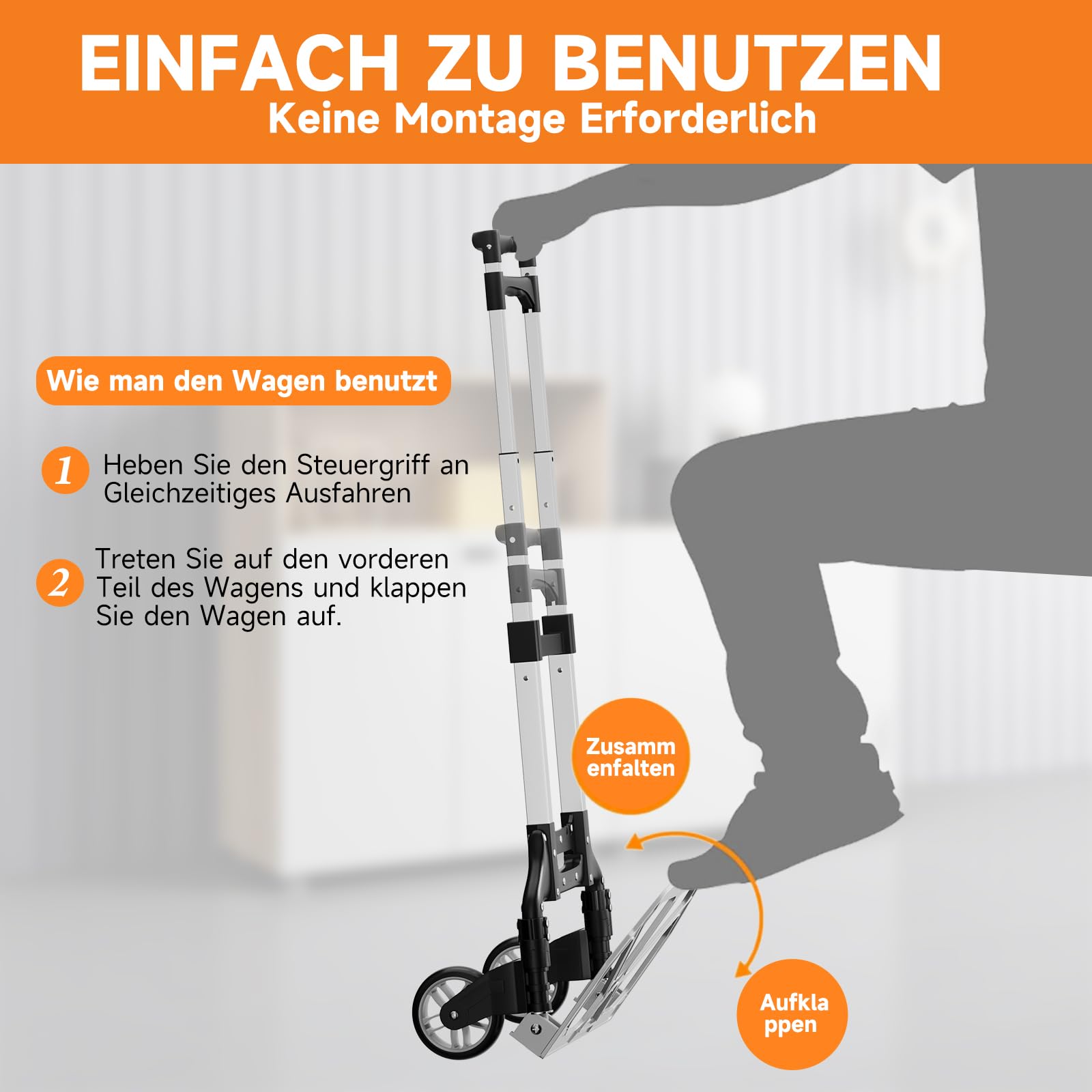 Homelux Sackkarre Klappbar bis 75 kg belastbar | Aluminium Transportkarre Klappbar, Mit 2 Expanderseil & Höhenverstellbarer Griff