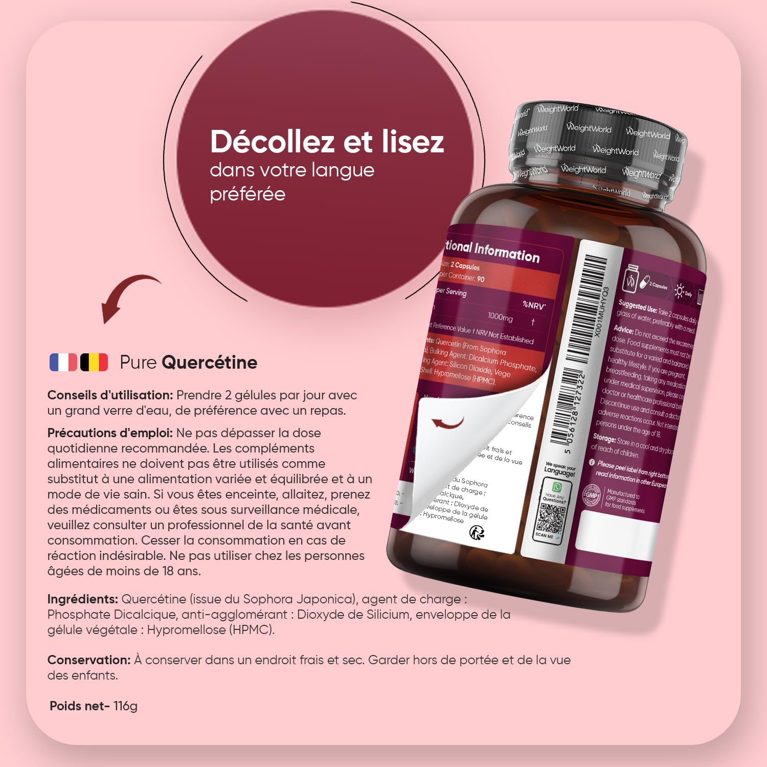 Quercetine 1000mg, 180 Gélules Vegan, Issue d'Extrait de Fleur Sophora Japonica, Quercétine pour 3 Mois, Complément Flavonoïdes et Polyphénols sans Stéarate de Magnésium