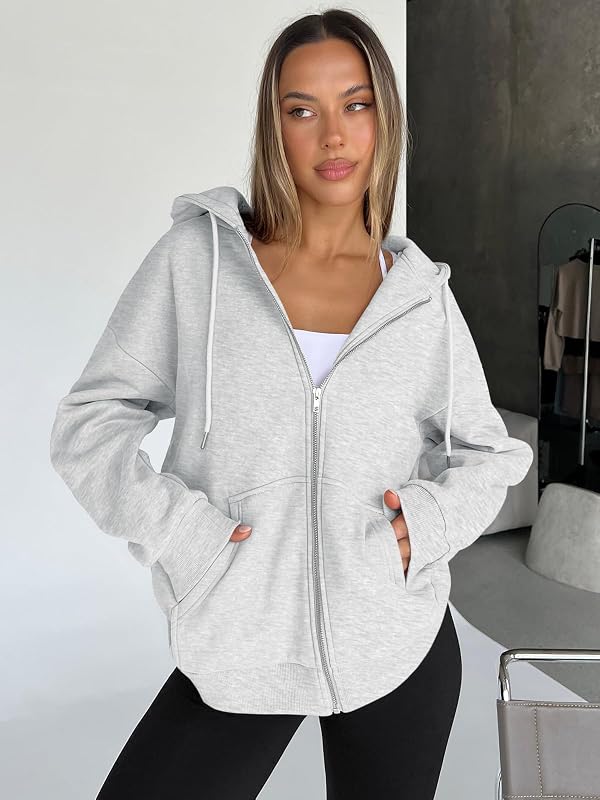 Trendy Queen Womens Oversized Zip Up Hoodies Y2K Fall Sweatshirts 2026 Grey M image 3