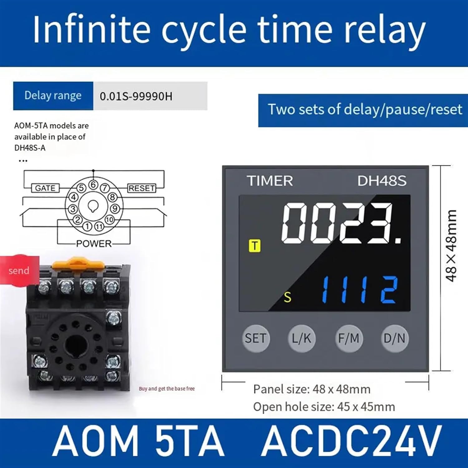 DH48S Intelligent Digital Display time Relay 24V Energized delay Controller 24V Infinite Cycle delay Device (Color : AC DC 24V, Size : 5TA AC DC 24V)