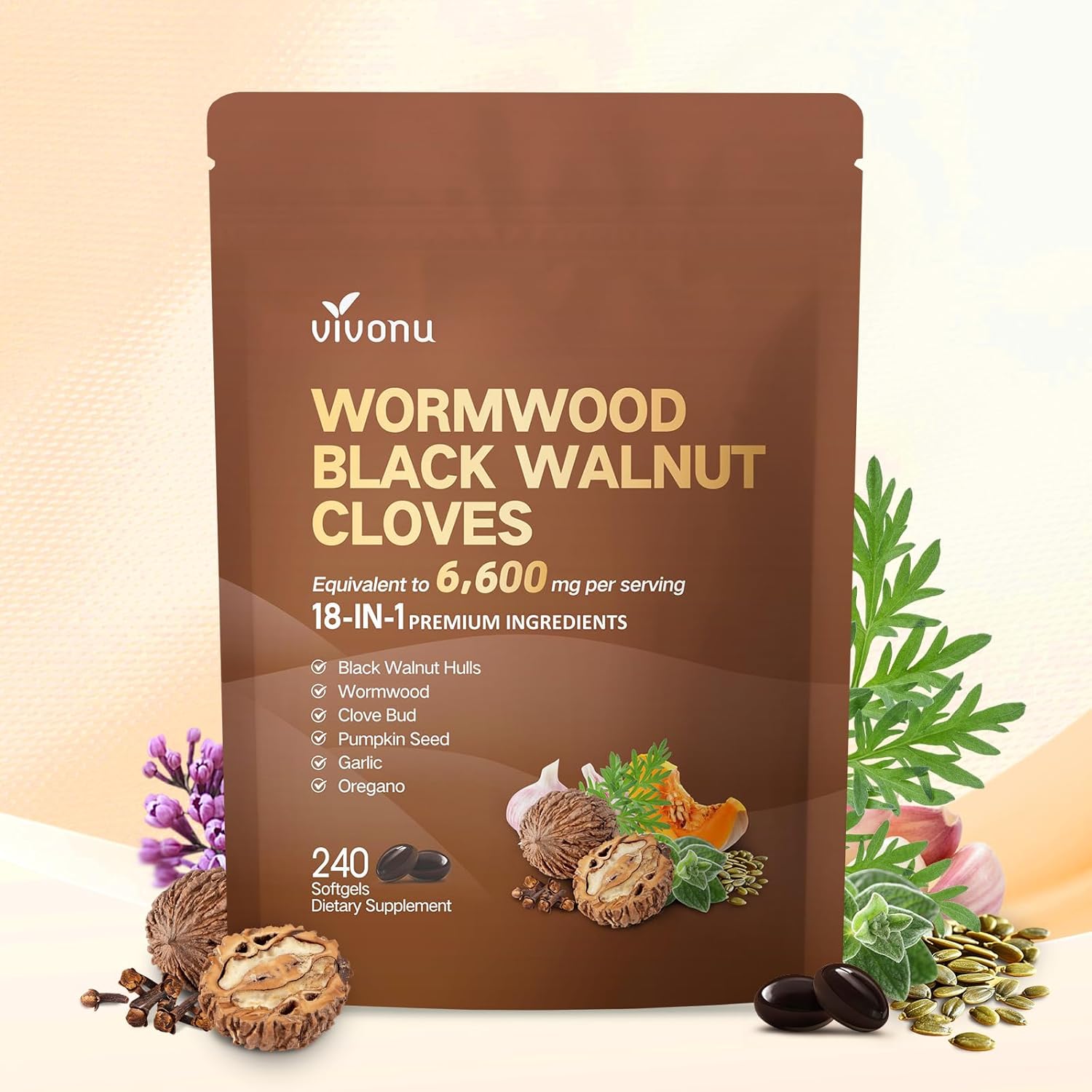 18-in-1 Black Walnut Wormwood Cleanse for Humans, 80 Day Supply, 6600mg Serving, Rapid Gut Cleanse & Digestive Health with Clove, Garlic, Turmeric, Pumpkin Seed, Oregano, Berberine & More 240 Softgels