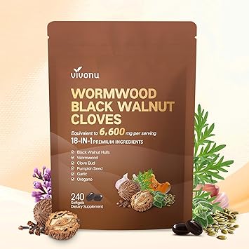 18-in-1 Black Walnut Wormwood Cleanse for Humans, 80 Day Supply, Serving, Rapid Gut Cleanse & Digestive Health with Clove, Garlic, Turmeric, Pumpkin Seed, Oregano, Berberine & More 240 Softgels