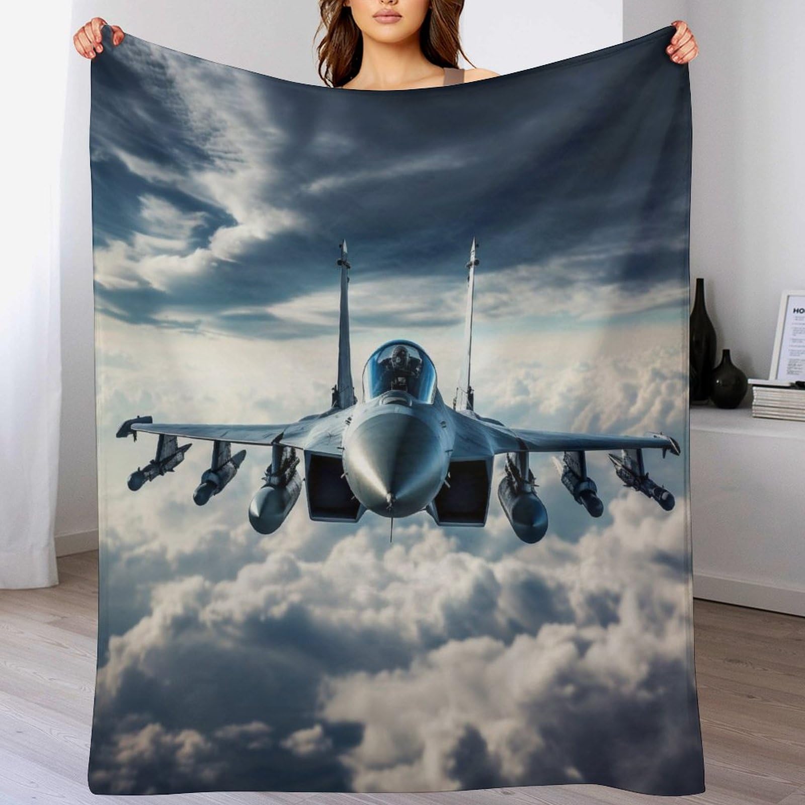 Couverture flannel avion de chasse isolante contre le froid du canapé et du lit