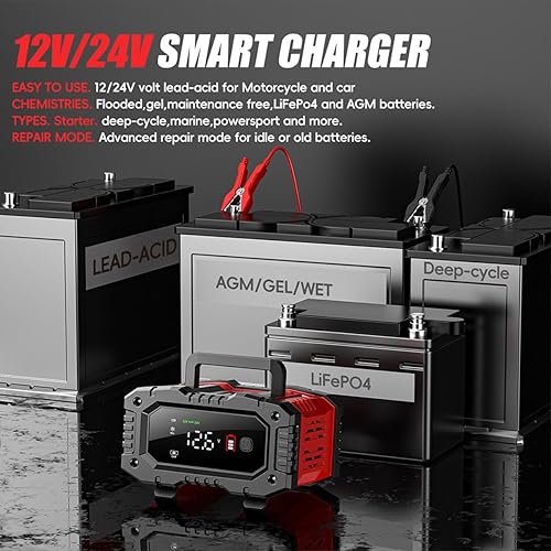Miniatura 3 de Haibro Cargador de batería de coche de 20 amperios, 12 V24 V inteligente automático de 7 etapas de carga de batería con función de reparación de