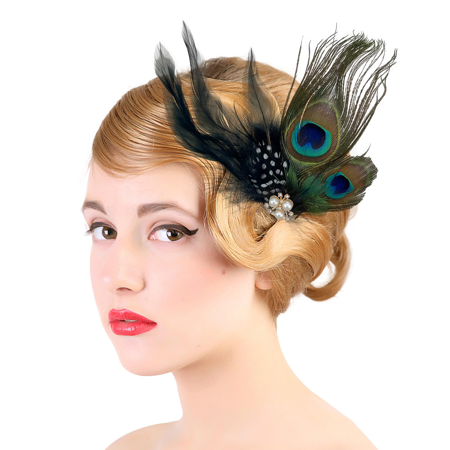 Rhinestone Peacock Feather Headpiece,Vintage Festival Prom Hair Accessories,Carnival Costume Accessory for 20s Flapper Headpiece for Women and Girls