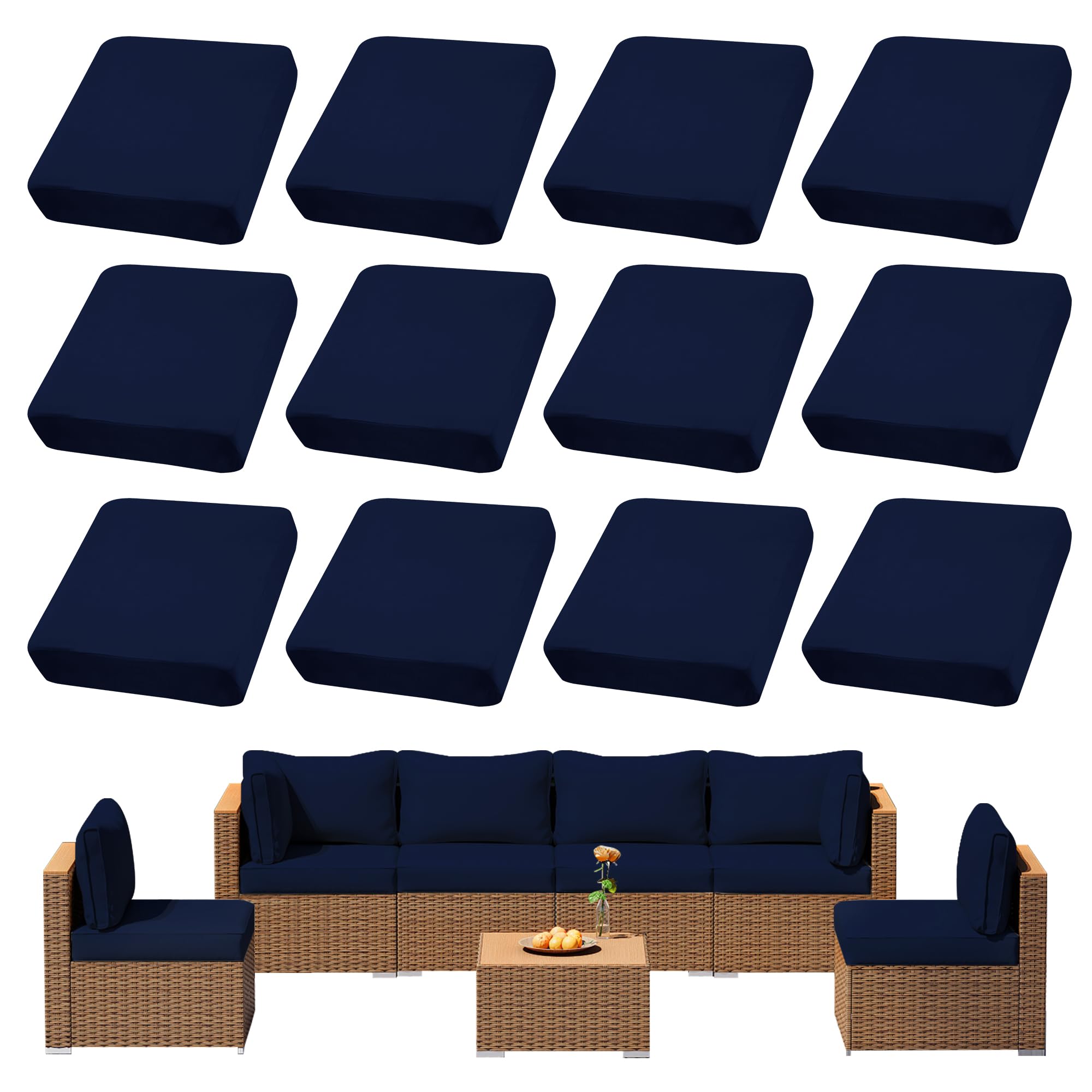 View 1 of ***MISSING PARTS***
DREAHOTEXTIL 12Pcs Outdoor Cushion Covers, Patio Cushion Covers,Stretch Elastic Slipcovers, Replacement Washable & Reusable Furniture Protector for Patio Couch (Navy Blue,Cover Only)