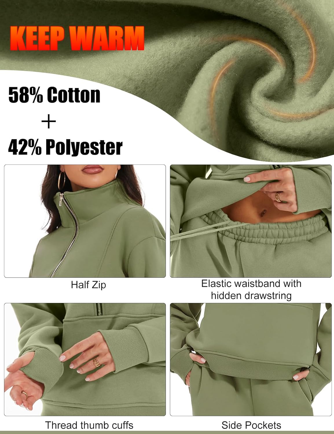 PEHMEA Women's Fall 2 Piece Sweatsuit Outfit Fleece Loose Long Sleeve Half Zip Pullover Comfy Lounge Sets for Women - Image 4