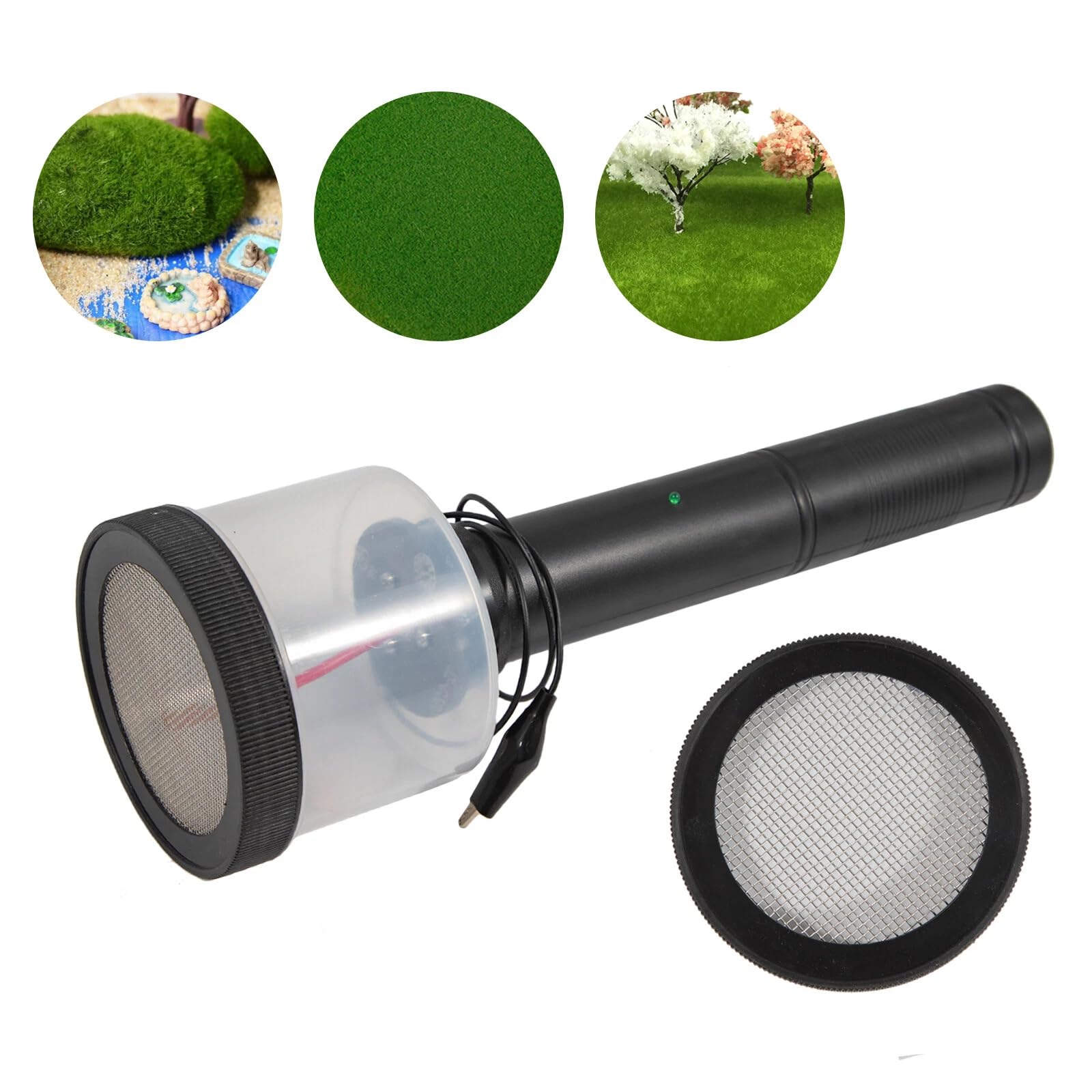 Applicatori statici per erba elettrostatica compatta con 2 griglie in acciaio inox e funzionamento a batteria, floccaggio statico per modellismo e terrari