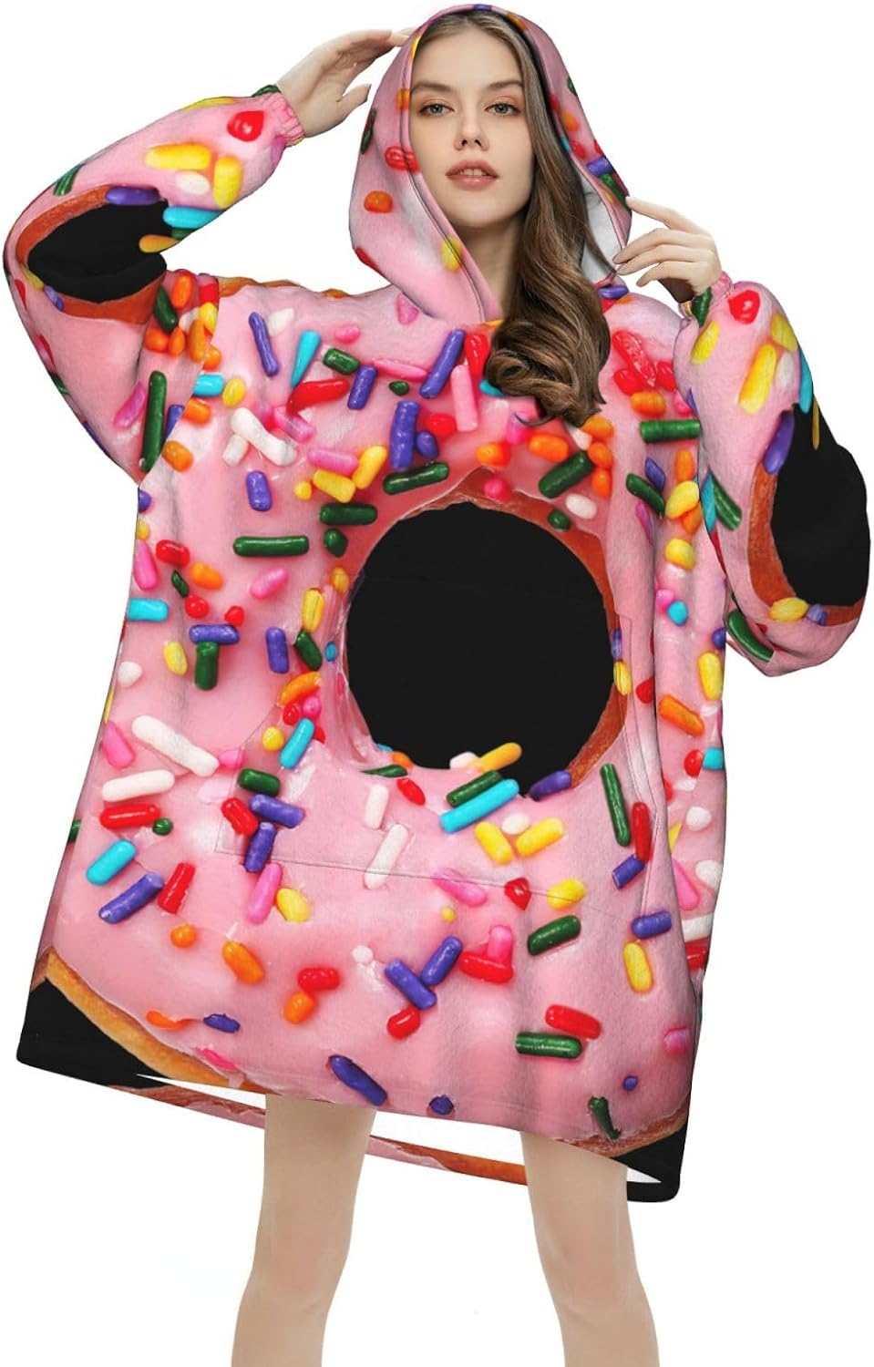 Strawberry Donutprint Oversized Hoodie Blanket, Super Soft Warm Comfortable Hoodie, Wearable Blanket Adult