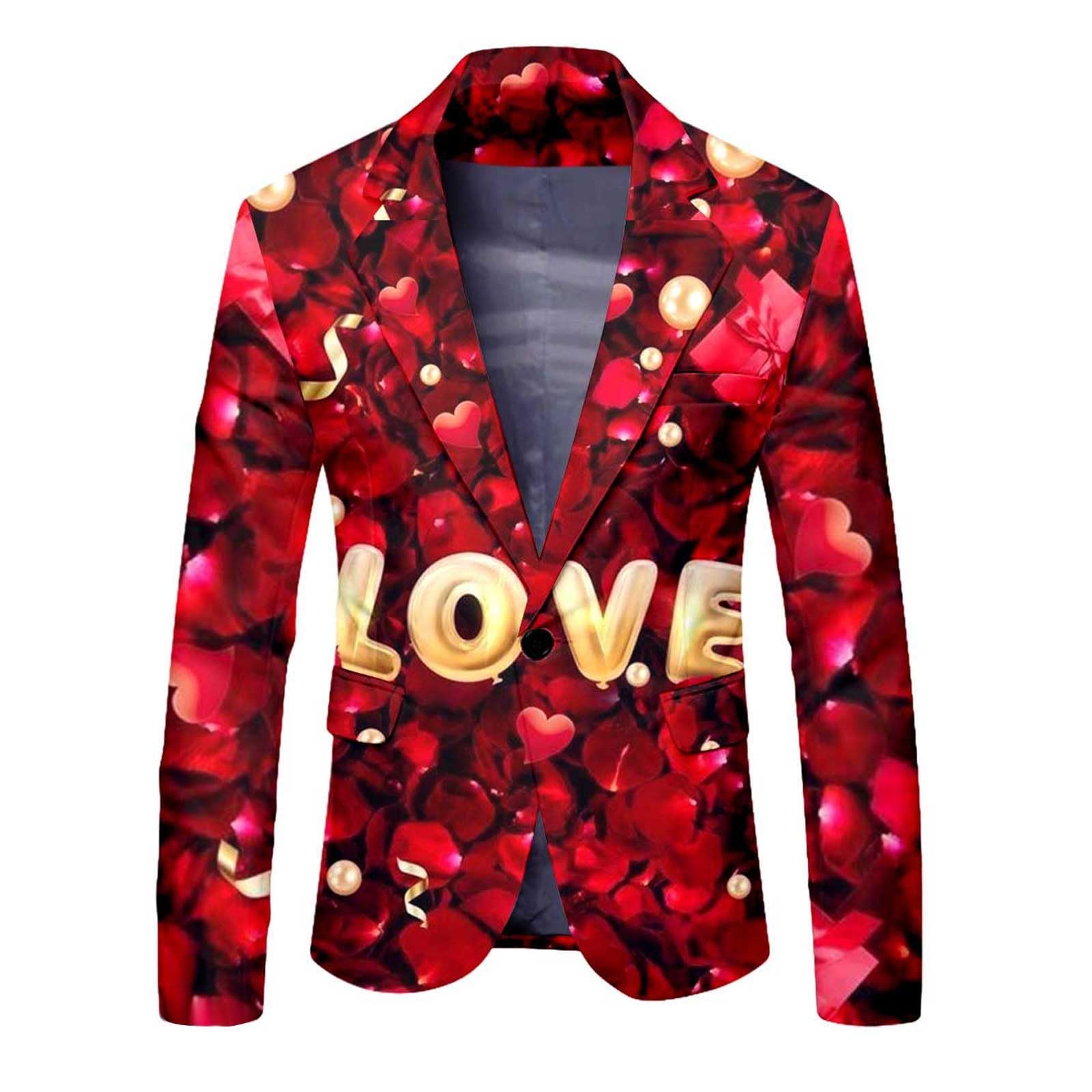 Costume pour homme avec motif cœur, blazer à manches longues + pantalon, 2 pièces, costume formel, coupe ajustée, veste de costume et pantalon de costume, tenue de Saint-Valentin, tenue