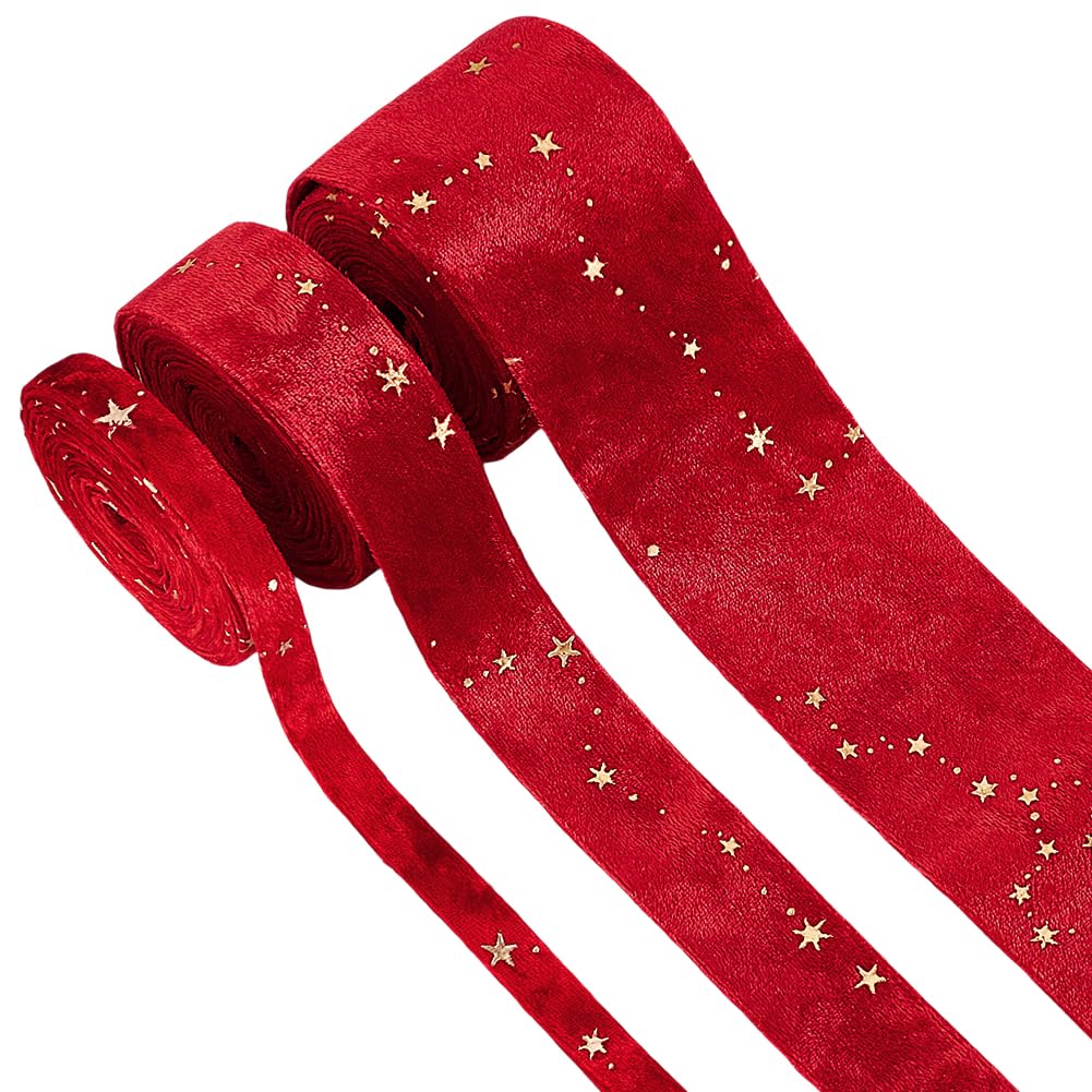 Nastro in velluto double face con motivo a stelle, 6 m, 1 cm, 2,5 cm, 5 cm, rosso con bordi in raso, rotolo di nastro piatto per confezioni regalo, decorazioni per feste e matrimoni