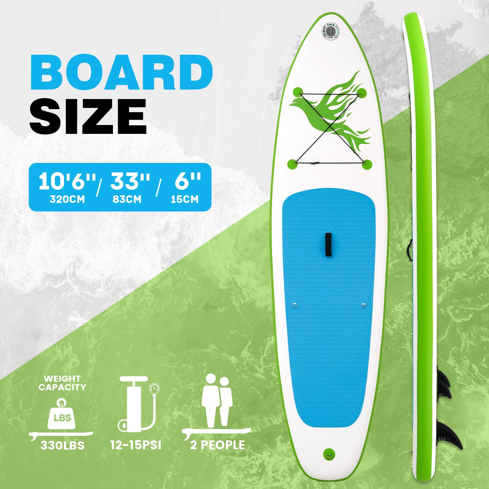 FunWater Tavola SUP Gonfiabile Surf Paddle Board Inflatable, Ultralight SUP per tutti i livelli con Due Accessori Tipo