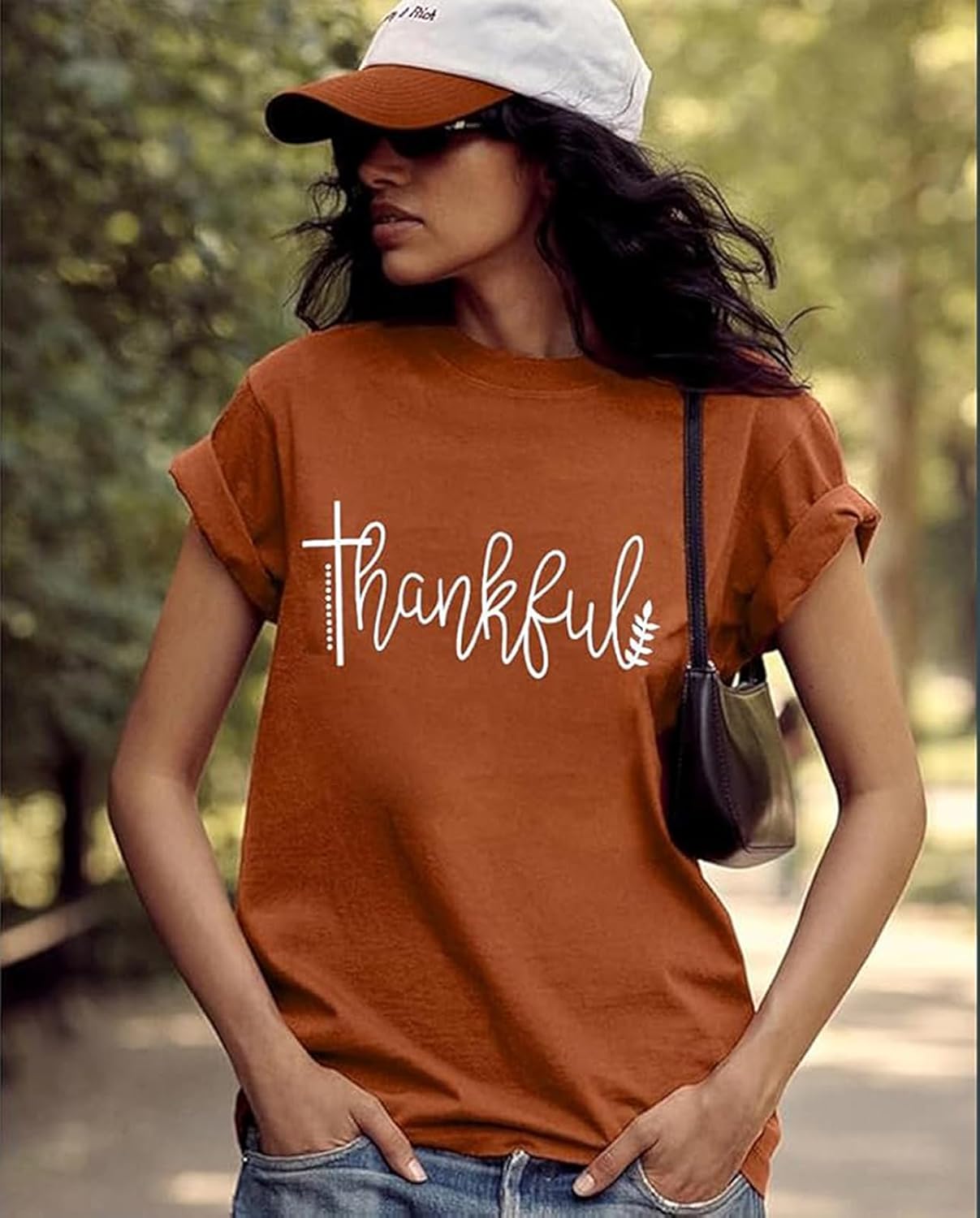 Thanksgiving Shirts for Women Thankful Graphic Letter Print T-Shirt Casual Short Sleeve Tee Tops - Image 2