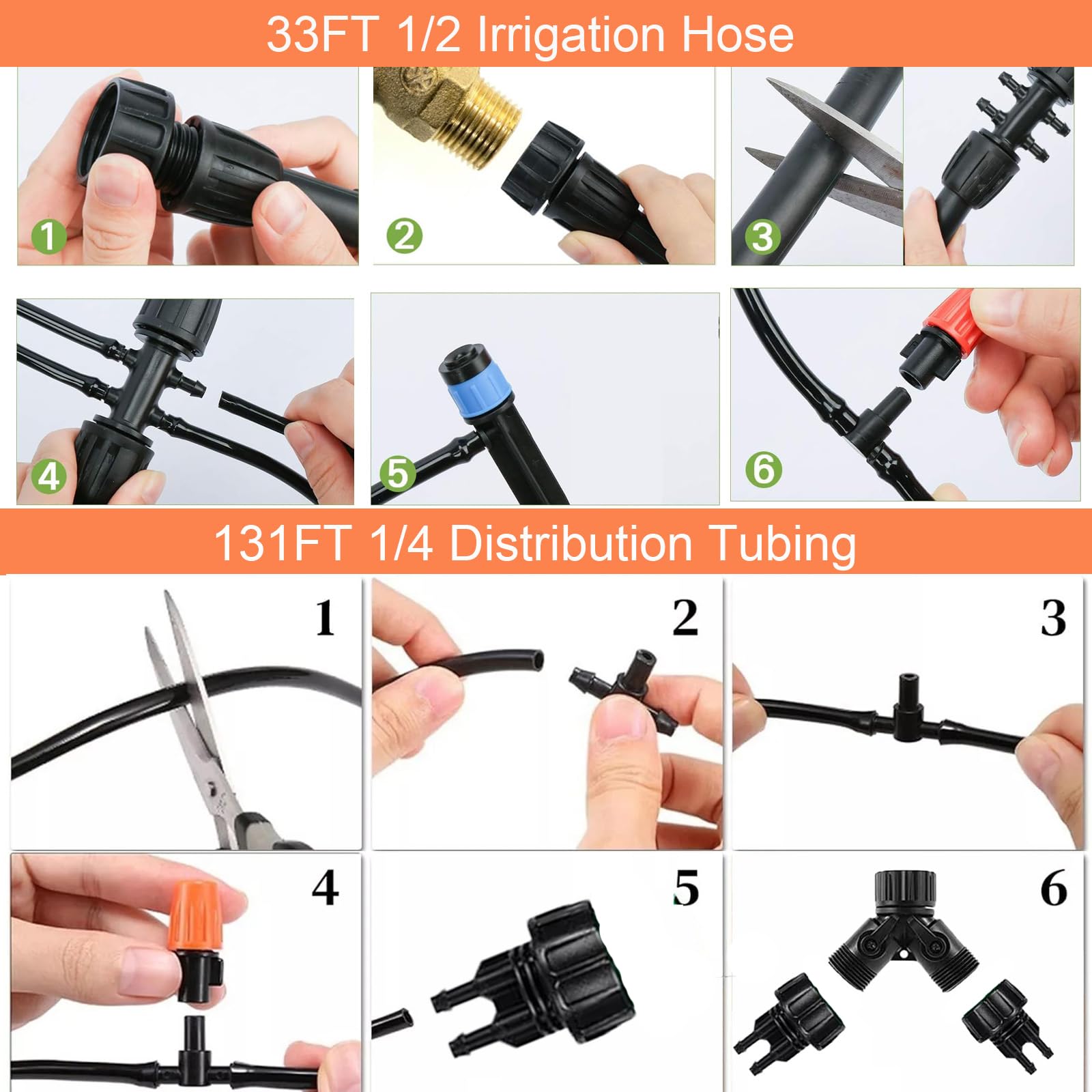 Sistema di irrigazione a goccia per giardino, micro irrigatori fai da te, sistema automatico di irrigazione delle piante con 5 tipi di spruzzatori, tubo per irrigazione, connettori per cortile esterno