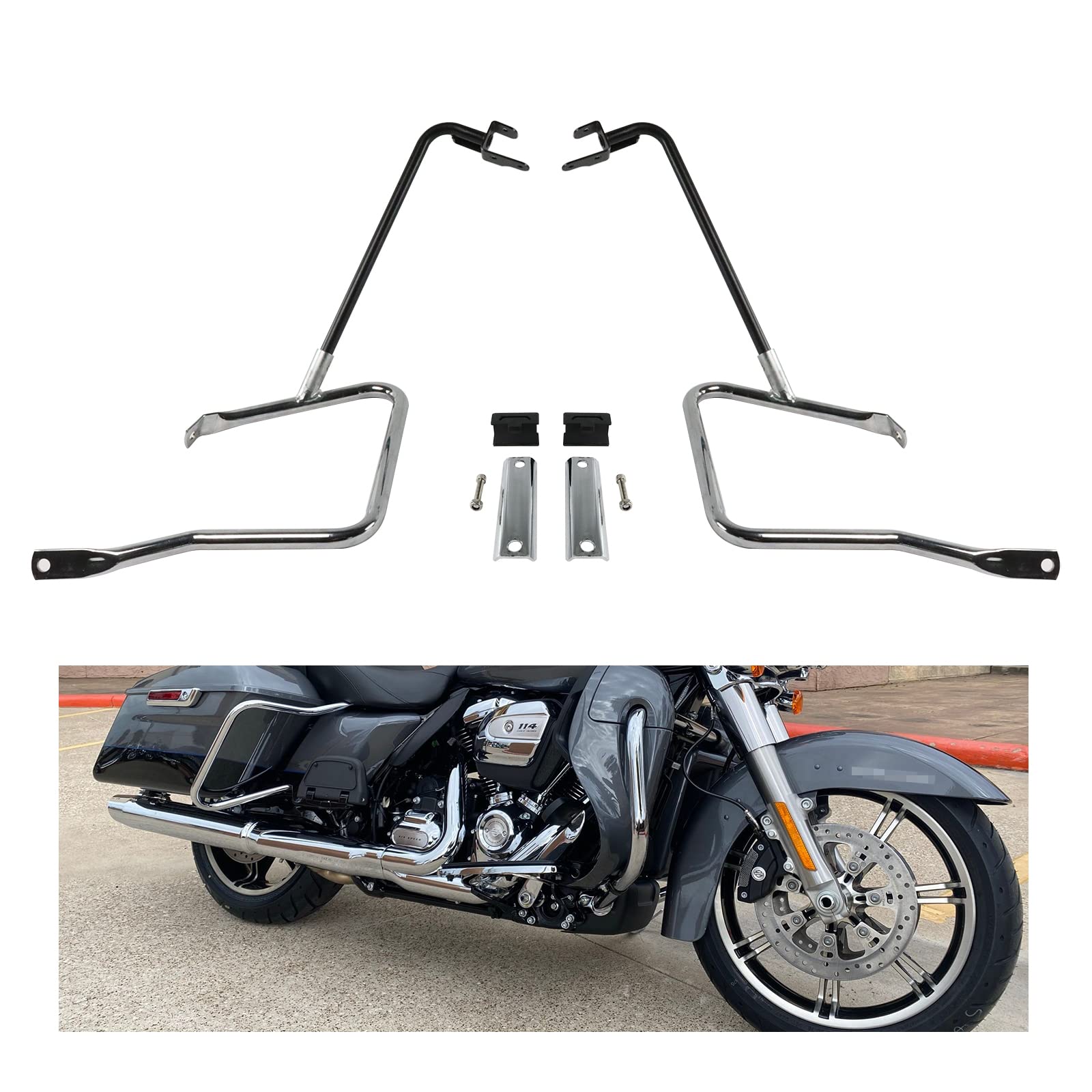 Saddlebag Bracket Guard Bars - Chrome Saddlebag Bracket Guard Crash Bars Compatible with 2014-UP Harley Touring Street Road Glide FLHX