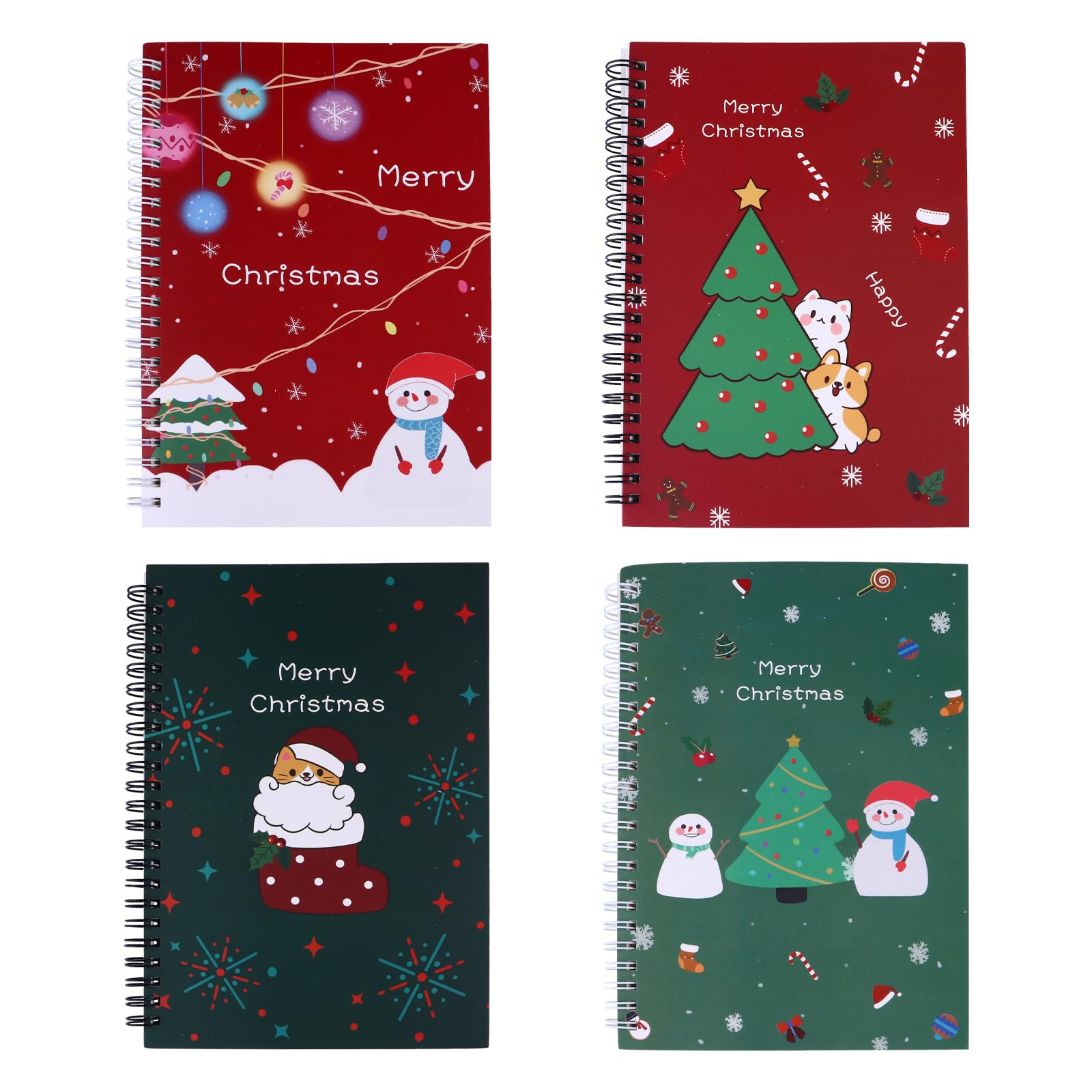 STOBOK 4pcs Christmas Notebook Snowman Notebook A5 Lined Christmas Planner Memo Notepads Holiday Binding Coil Xmas Journal Paper Student Spiral