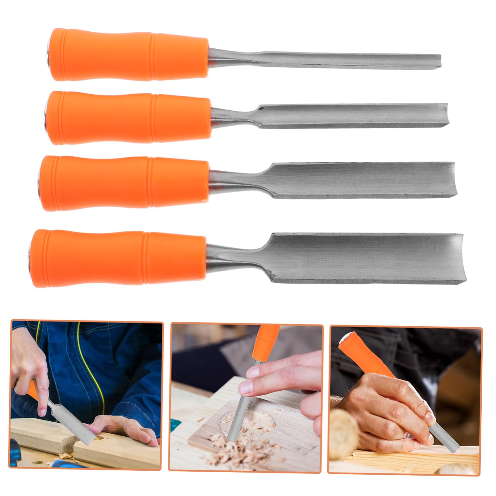 Veemoon 4pezzi Scalpelli Per Intaglio Legno Scalpelli Acciaio Spatole Piatte Sgorbia Sgorbia Impugnatura Legno Ergonomica
