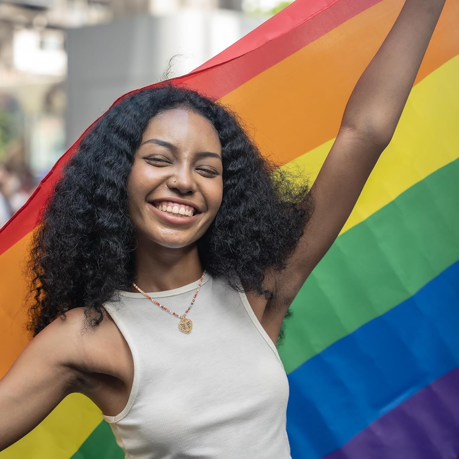 Lesbian Rainbow Beaded Necklace, with Butterfly Pendant 18k Gold Plated, Lesbian Gifts, Pride Accessories - Image 2
