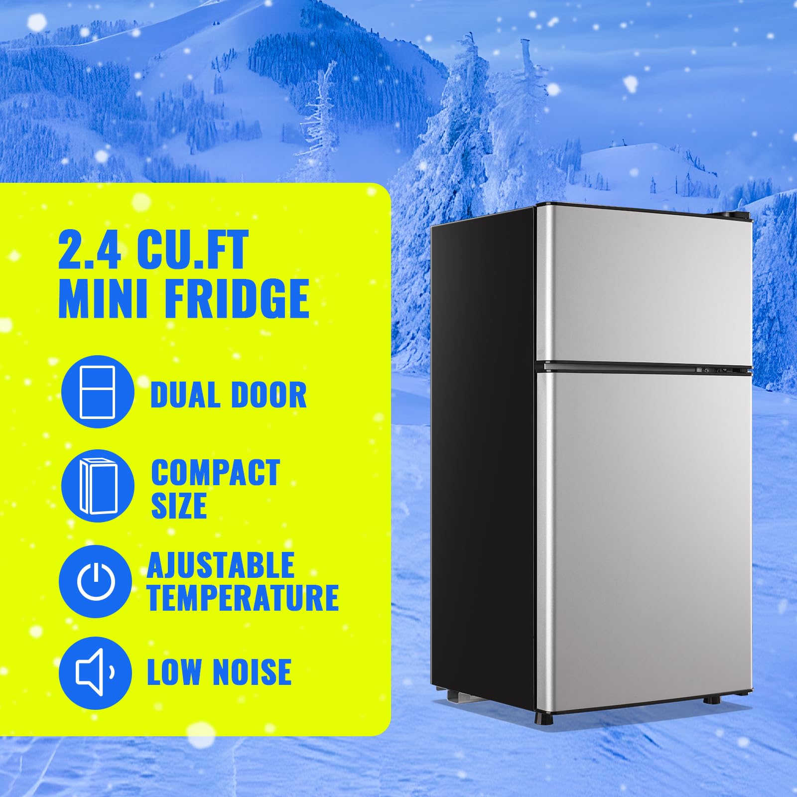 Tacool 5.0 Cu.Ft Mini Refrigerator With Freezer Small Fridge Drink Holder Double Door Refrigerator Adjustable Glass Shelves For Home,Apartment,Office Silver on Fridge.com - View 2