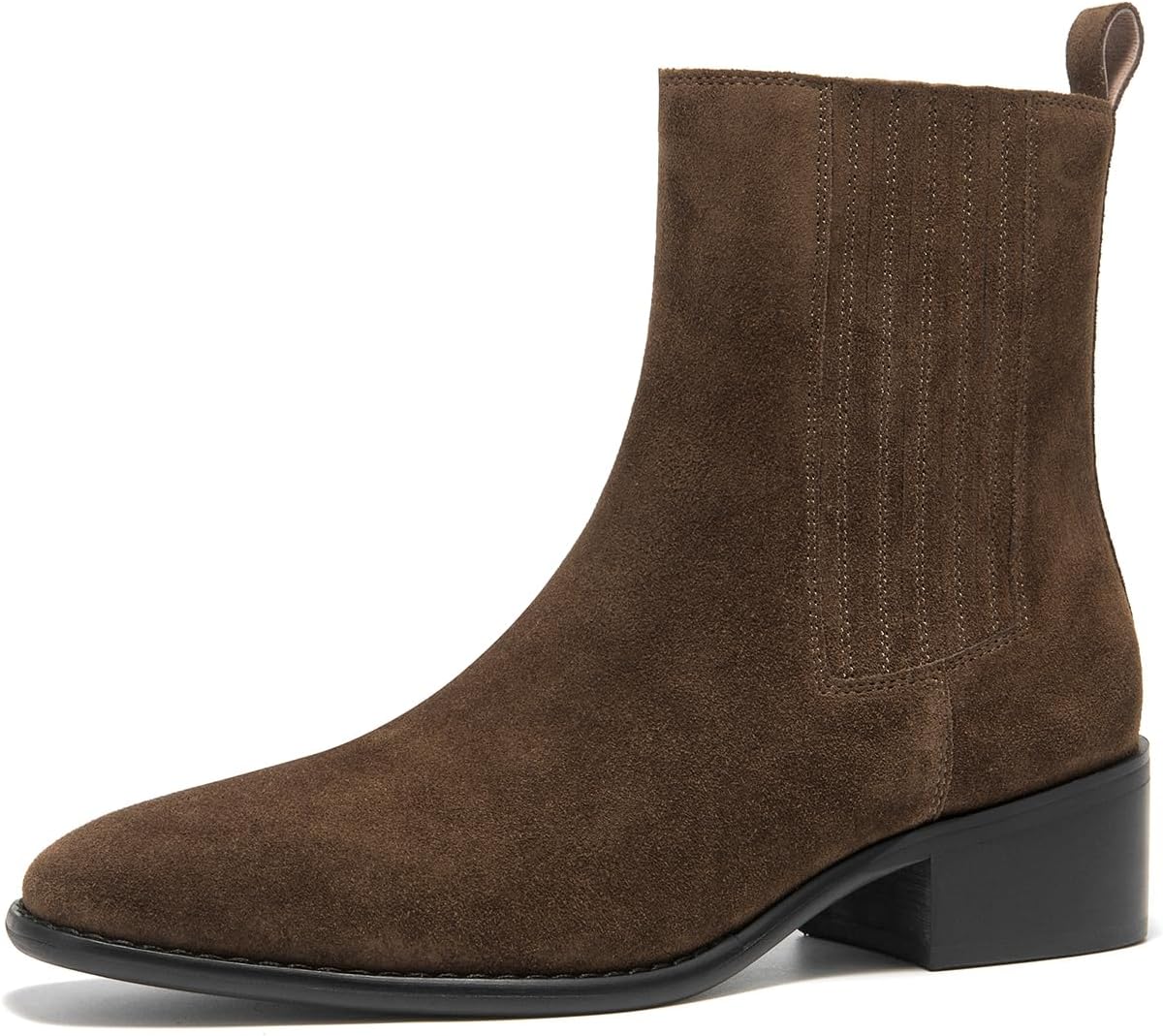 BEAU TODAY Chelsea Boots Women, Suede Chunky Boots for Women, Dress Ankle Booties Low Heel, Slip On Pointed Toe Western Boots with Elastic Band