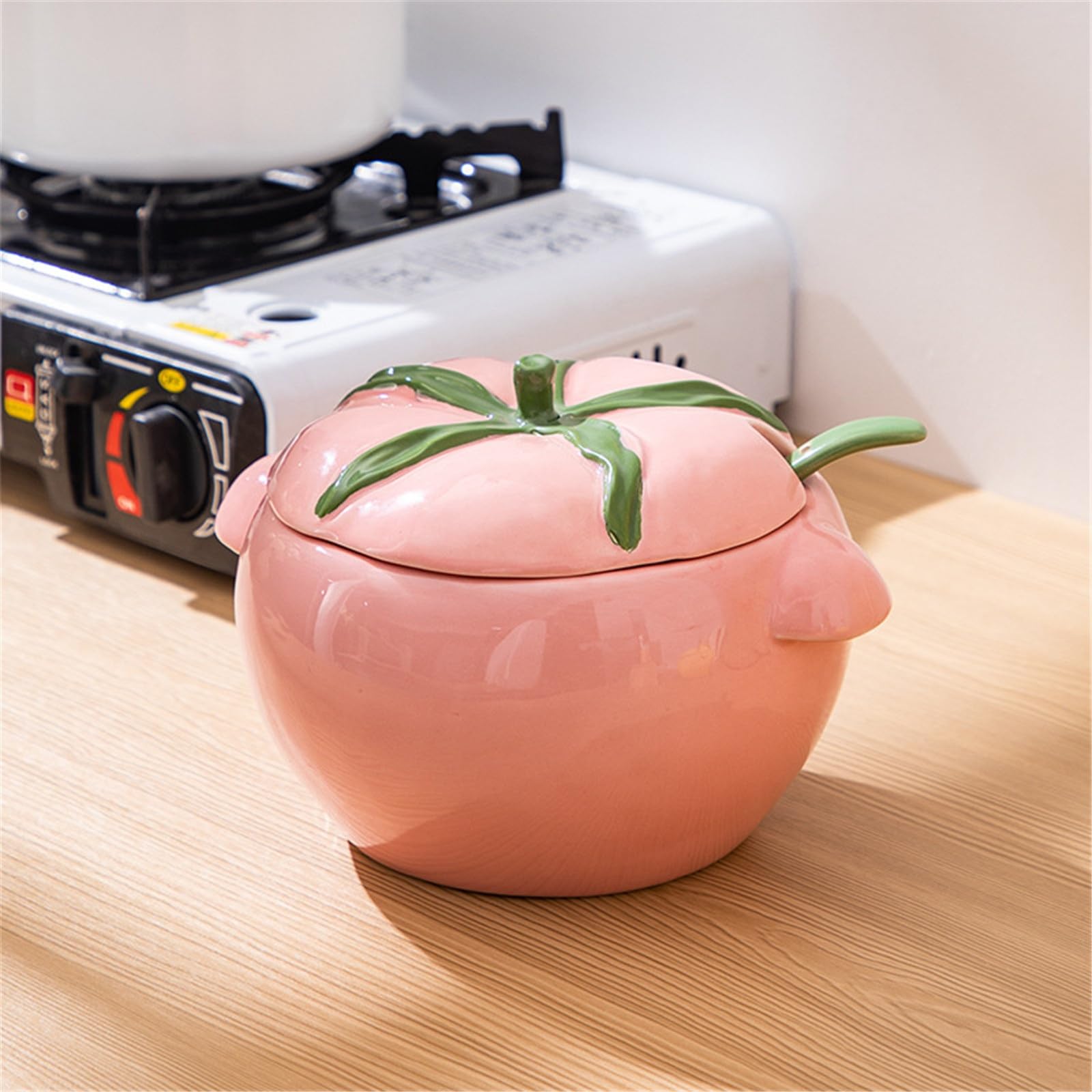 Pentola per Salsa di Soia in Ceramica da Cucina Barattolo di strutto in ceramica olio con coperchio Cucchiaio spezie zucchero per Uso Cucina