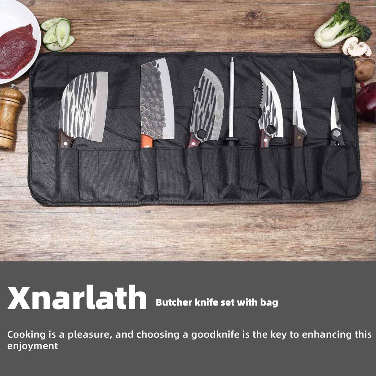 Butcher Knife Set with Bag， Meat Cleaver for Meat Cutting Processing High Carbon Steel, Hand Forged Butcher Chef Knives，Outdoor BBQ Camping Knife (5 butcher knife)