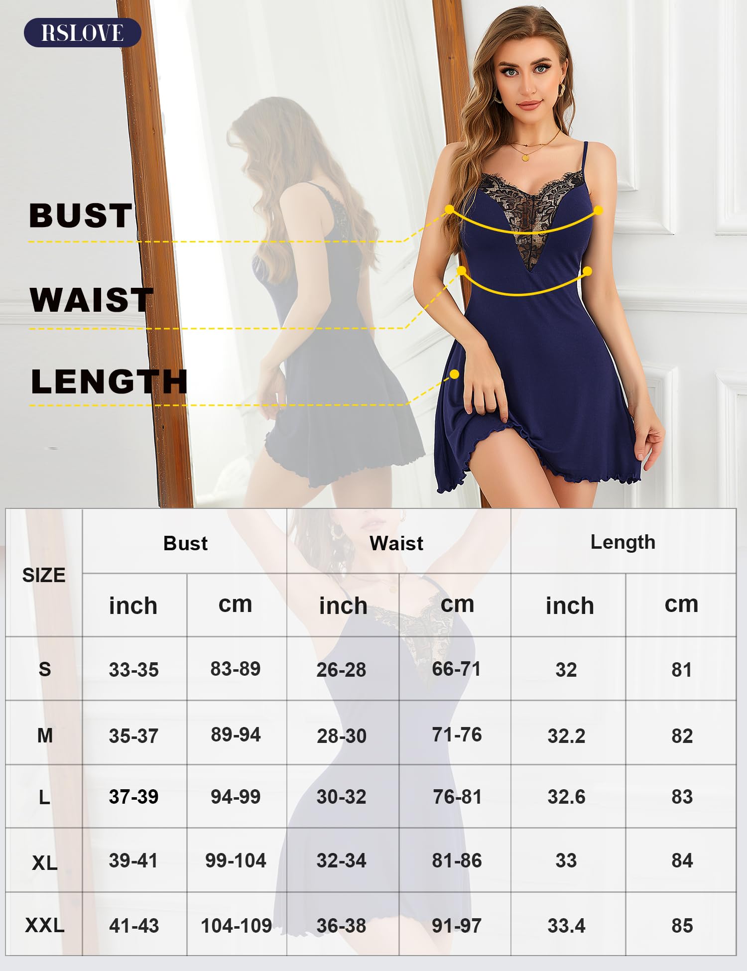 Lingerie Sexy Nuisette pour Femme – Chemise de Nuit en Dentelle avec col en V