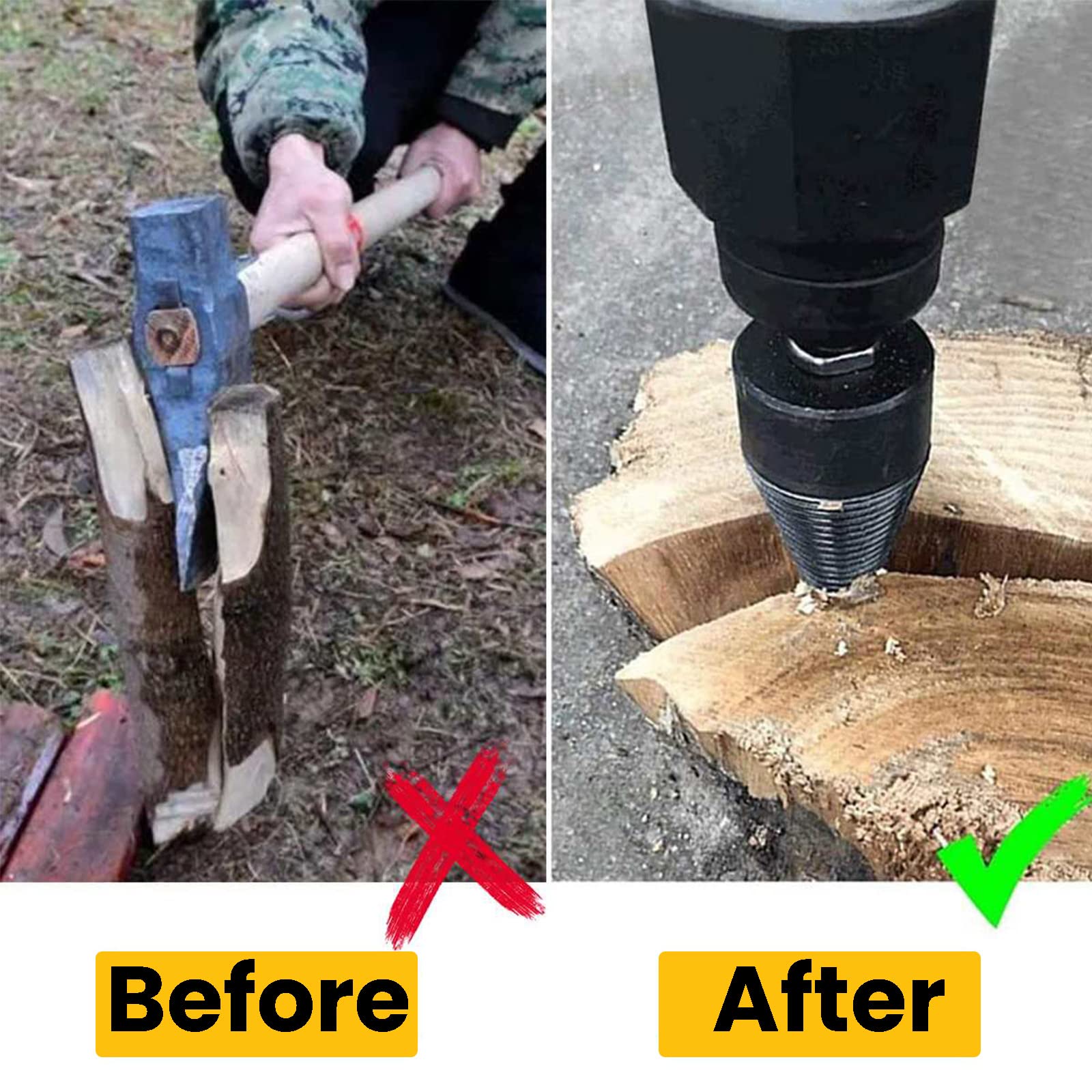 Punta Cono Di Legno Spaccalegna, Punta Spaccalegna Per Legno, Trapano Per Legna Da Ardere Spaccalegna Elettrico Per Attrezzi Campeggio Con Manici Per Trapano Quadrato Rotondo Esagonale,32mm
