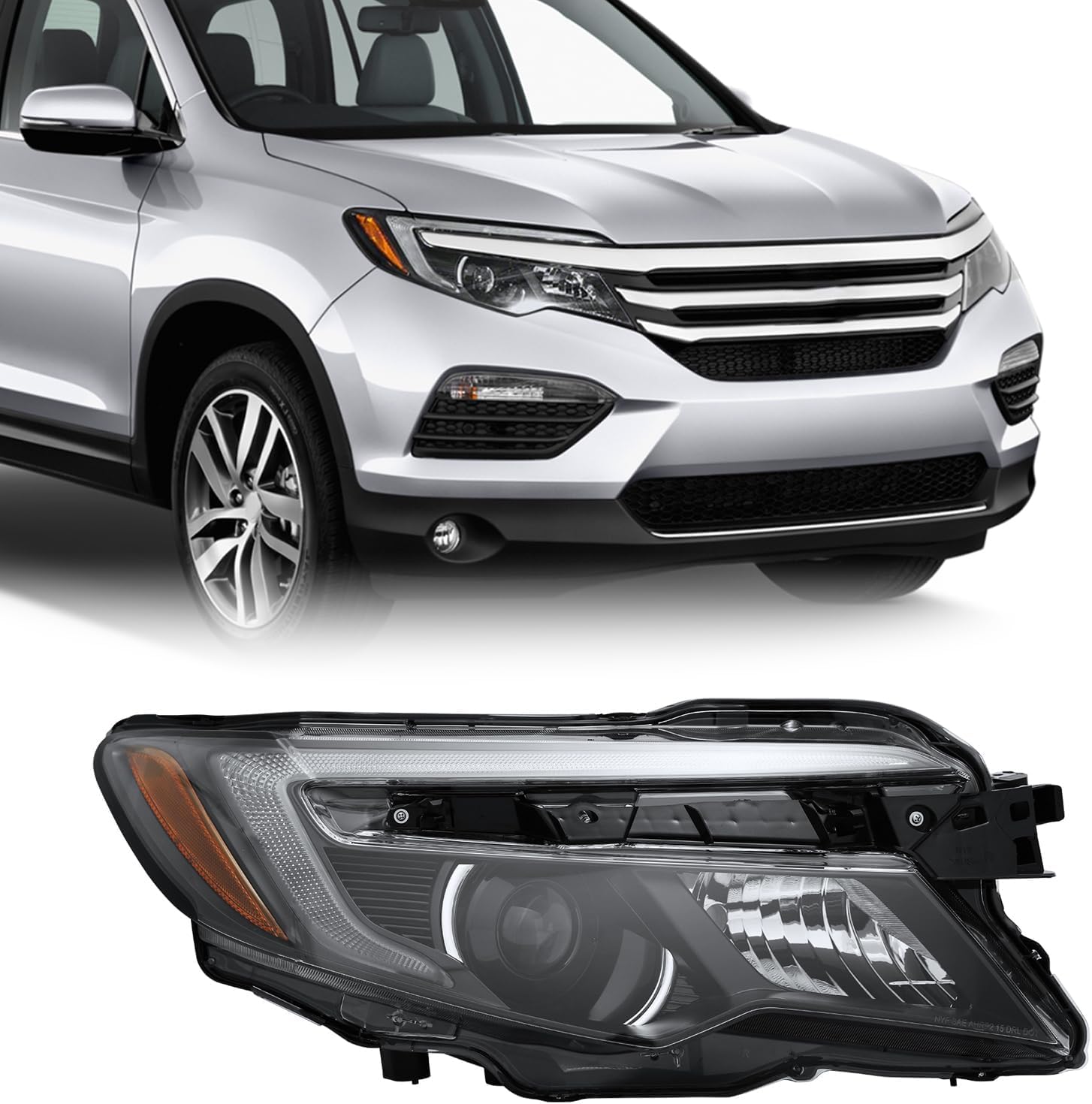 PENSUN Headlight Assembly Set Fit For Honda Pilot LX 2016-2018/Ridgeline 2017-2020 Passenger Side HO2502165 HO2503165 W/O Bulbs