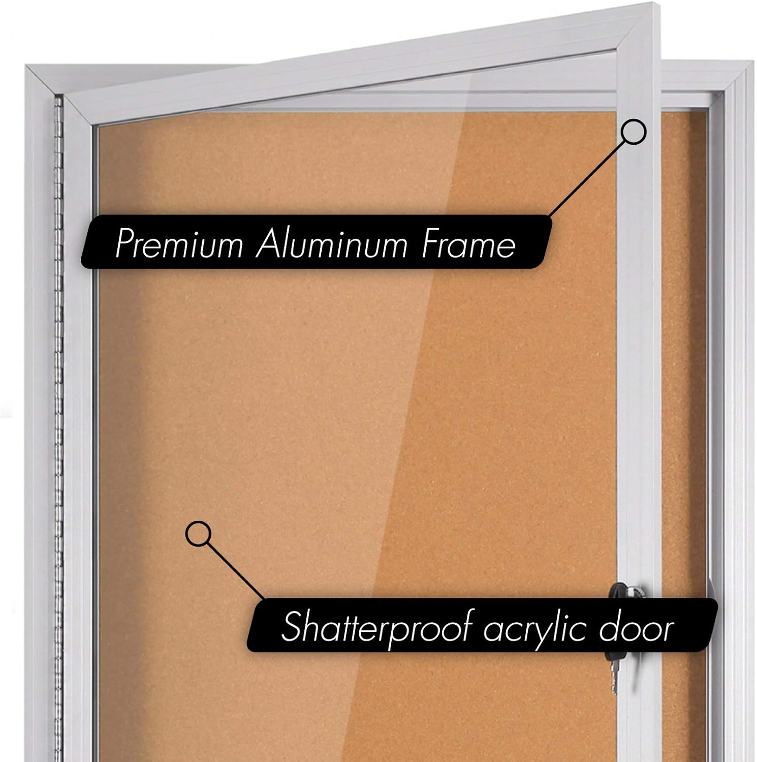 INNOVART Enclosed Bulletin Board 36”x24”, Lockable Cork Noticeboard with Aluminum Frame, Outdoor Enclosed Bulletin Board Weatherproof, Wall Display Case with Swing-Open Door Information Cabinet