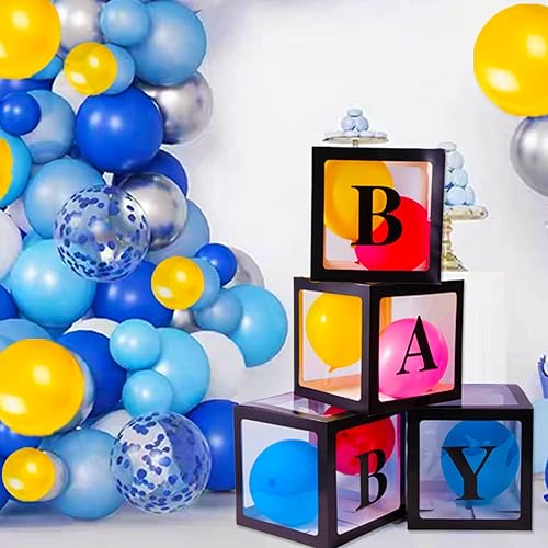Miniatura 7 de CJT Cajas de bebé con letras para bebé y fiesta de cumpleaños, 4 piezas, fondo de caja de globo transparente negro