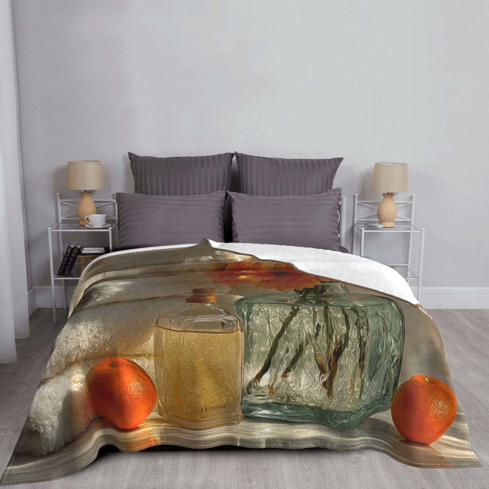 Manta de viaje portátil de 80 x 60 pulgadas, suave, resistente a las arrugas, plegable, exquisita impresión de escritorio cálida