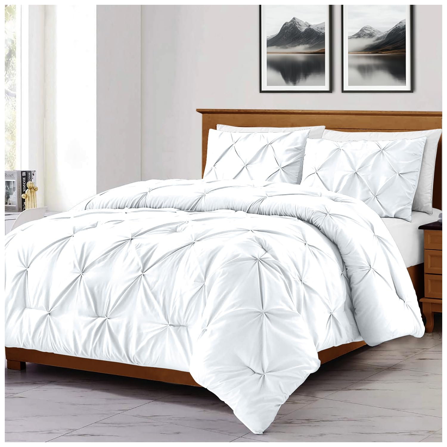 Gc Gaveno Cavailia White Diamond Superking Size Duvet Cover Sets | Pleated Quilt Covers Bedset With Matching Pillowcases | Polycotton Pintuck Bed Linen Set |