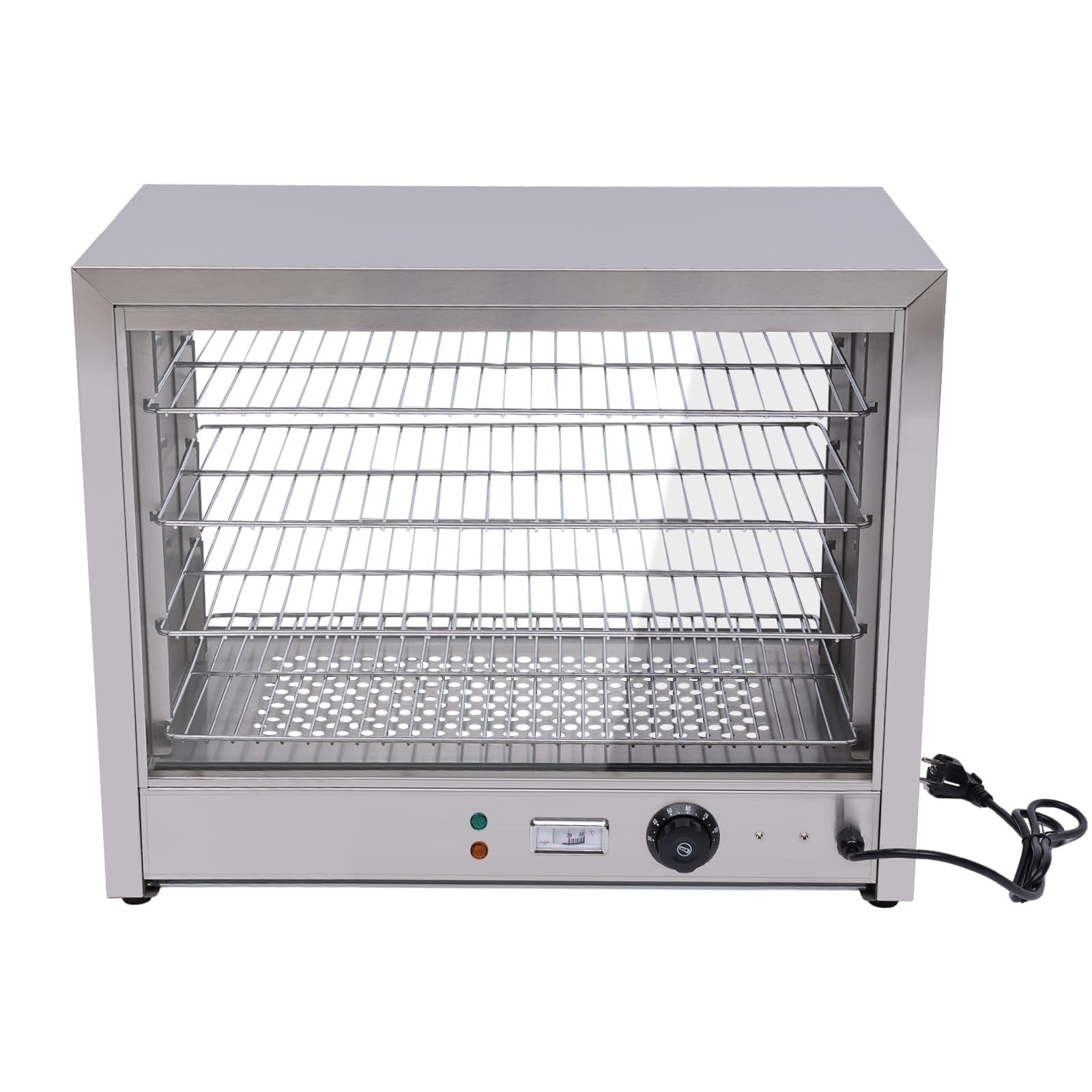 Vetrina calda a 4 ripiani, da 220 V, 800 W, da 30 a 85 °C, temperatura regolabile, per panetterie, caffetterie, spuntini