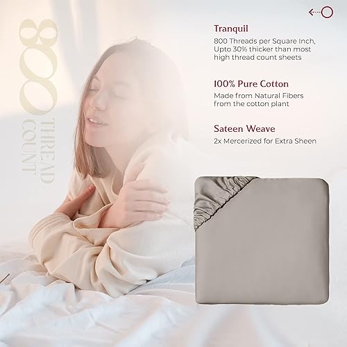 Miniatura 5 de Mayfair Linen - Sábana bajera (1 pieza) de tejido de satén suave y sedoso de 100% algodón peinado natural puro de 800 hilos y de fibras cortadas